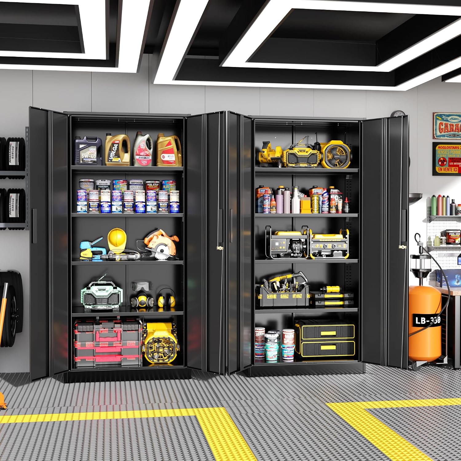 Greenvelly Steel SnapIt Storage Cabinet, 72" Locking Metal Garage Storage Cabinet with 4 Adjustable Shelves, 2 Doors and Lock for File, Office, Garage