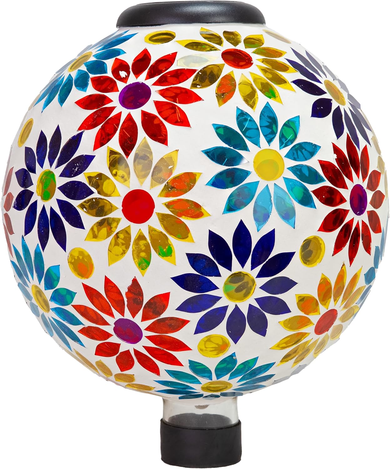 Sunnydaze Solar Gazing Ball for Garden, Mosaic Cool Blooms