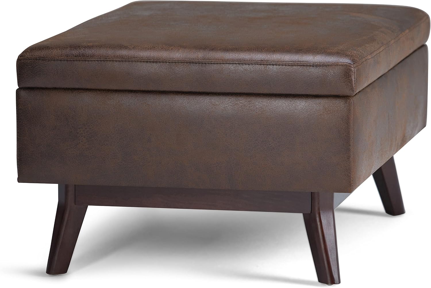 SIMPLIHOME Owen 34" Wide Vegan Leather Lift Top Ottoman in Dark Blue