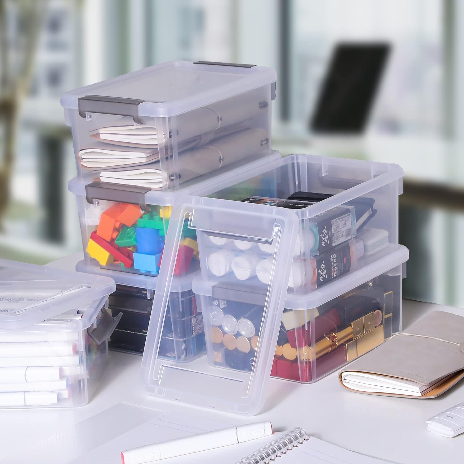 Citylife 10Packs 1.3Qt Small Storage Bins with Lids,Stackable Clear