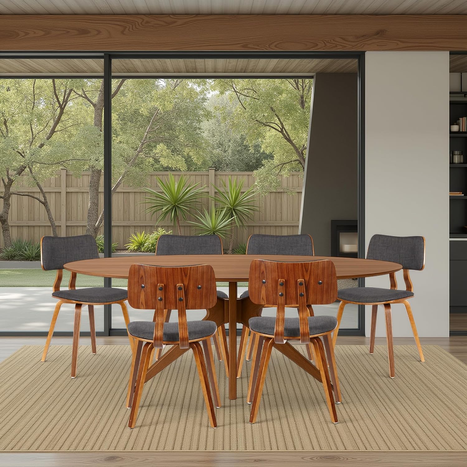 Armen Living Jaguar Dining Chair in Charcoal Fabric and Walnut Wood Finish,Charcoal/Walnut Finish 20D x 18W x 29H in