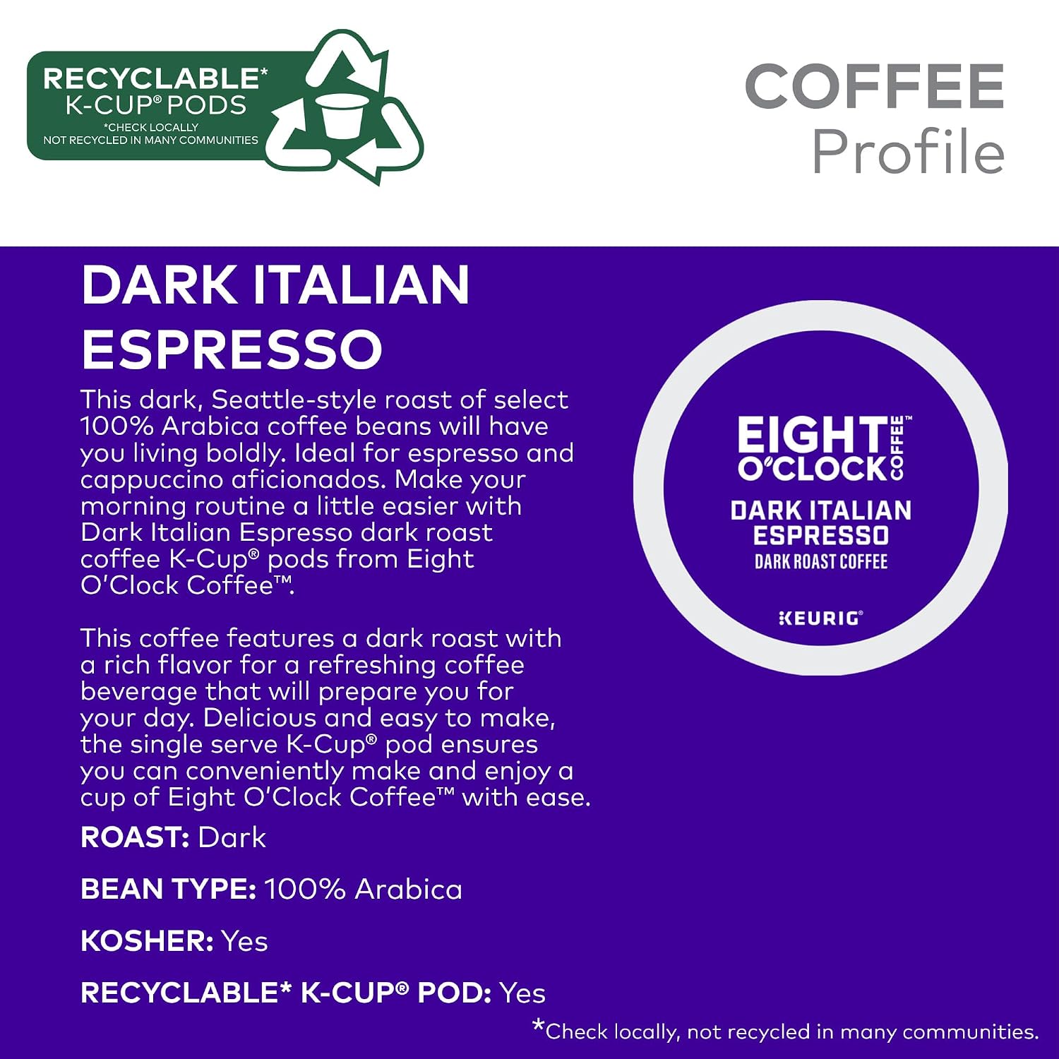 Eight O'Clock Coffee The Original, Single-Serve Keurig K-Cup Pods, Medium Roast Coffee Pods, 72 Count