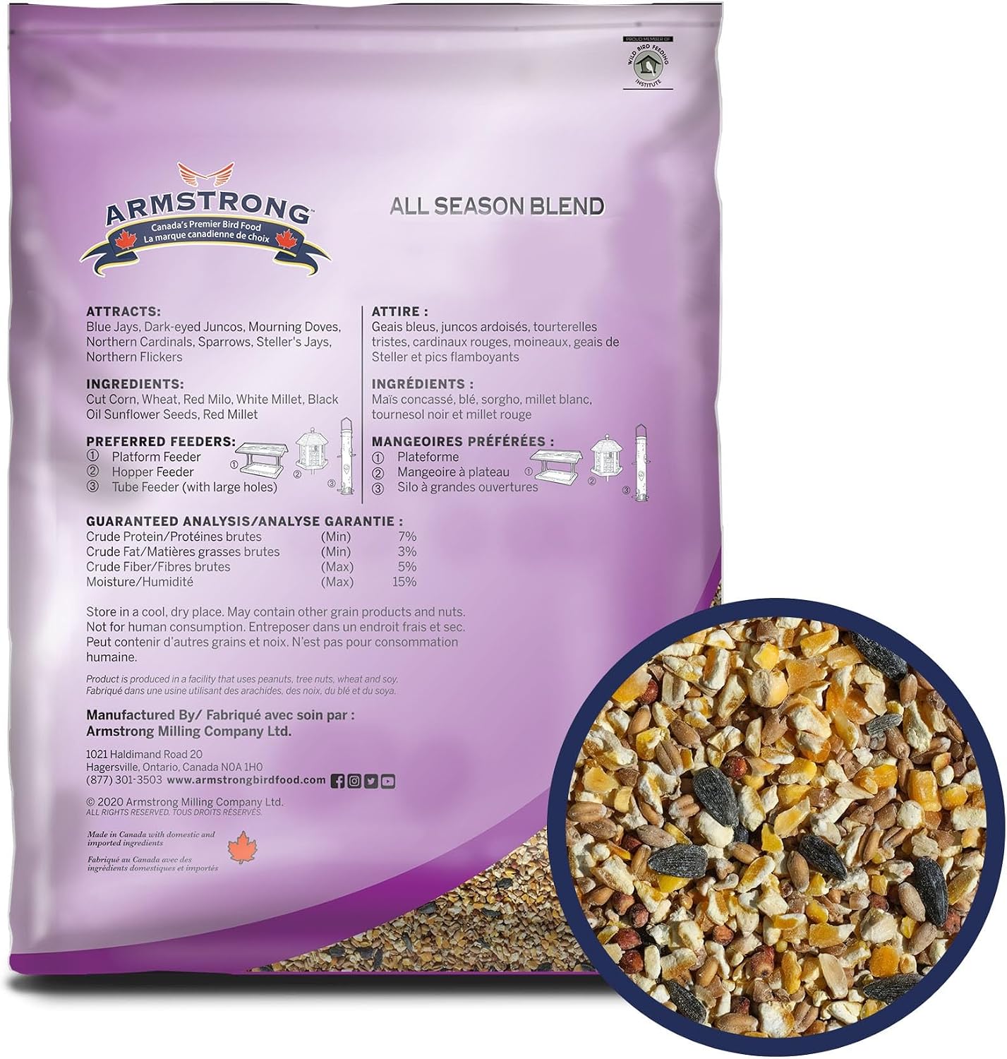 Armstrong Wild Bird Food All Season Bird Seed Blend, 40 Pounds - with Cut Corn, Wheat, White & Red Millet, Black Oil Sunflower Seeds for Blue Jays