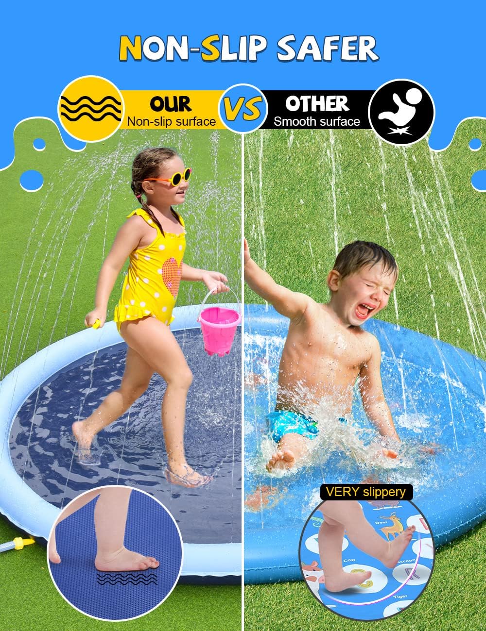 VISTOP 67" Non-Slip Splash Pad for Kids and Dogs, Thickened Sprinkler Pool for Toddlers, Outdoor Backyard Water Toys, Fun Fountain Play Mat for Babies