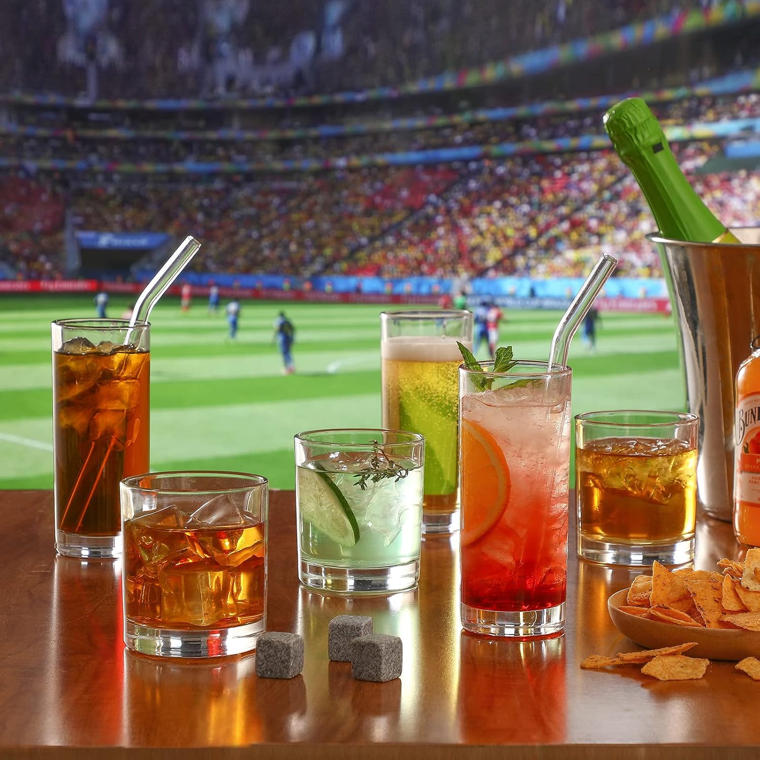 [ 12 Pack ] Glass Cups with Glass Straws, 12oz Highball & Rock Drinking Glasses, Everyday Drinkware Glasses Set, Cute Tumbler Cup