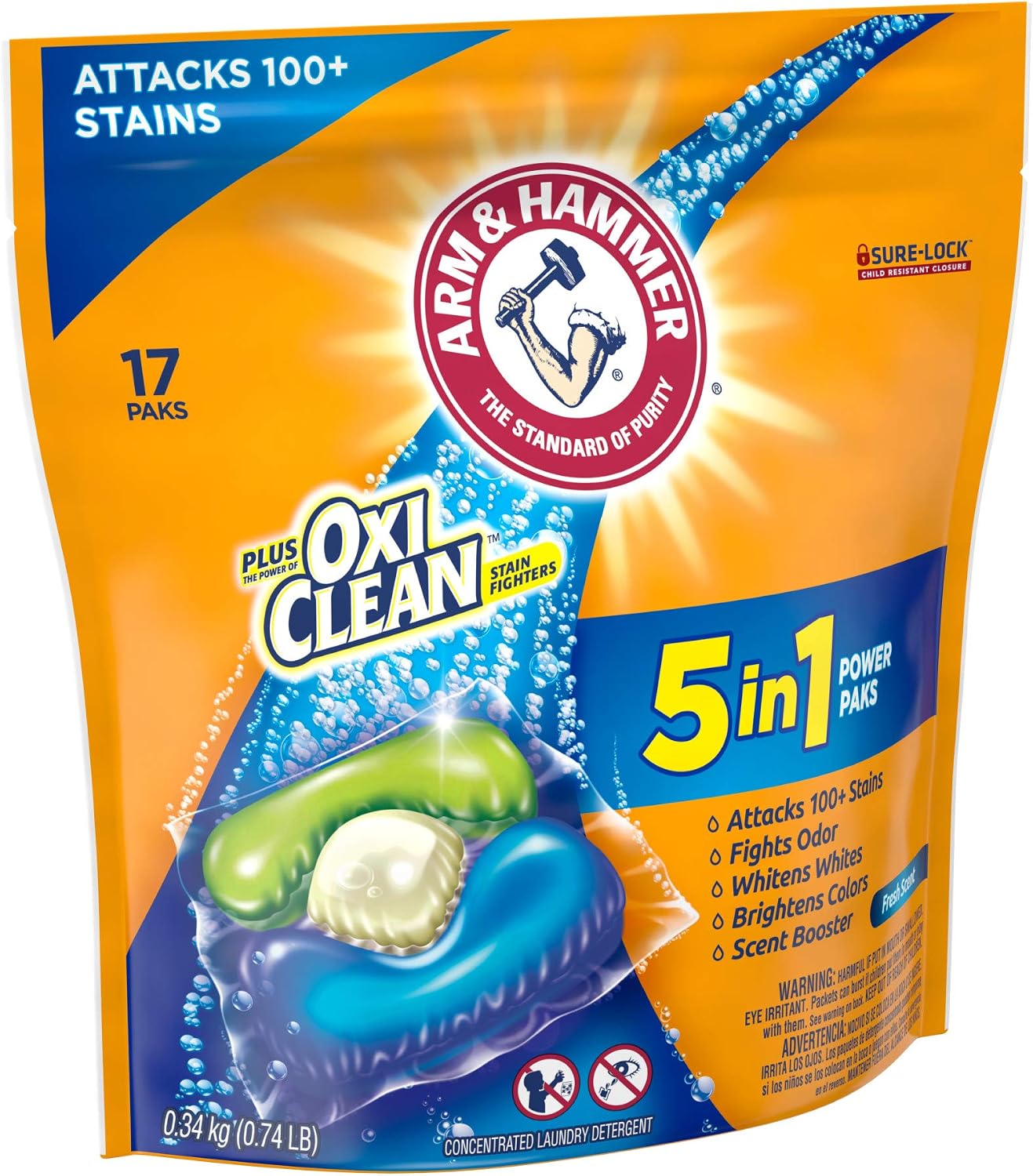 Arm & Hammer plus OxiClean 5-in-1 Power Paks, 17 Count (Packaging may vary)