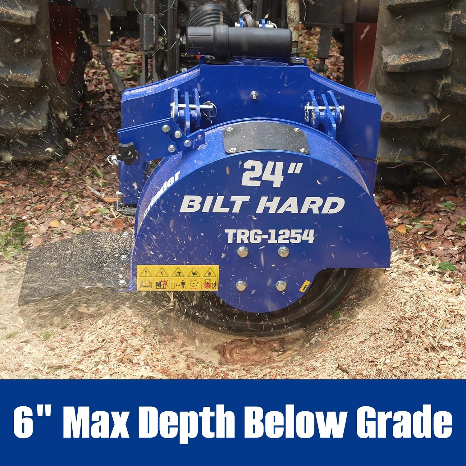 BILT HARD 3 Point PTO Stump Grinder for Tractors, 15-45HP, 6'' Cutting Depth with 34 Carbide Teeth and 24'' Flywheel Diameter for Tree Stump Removal