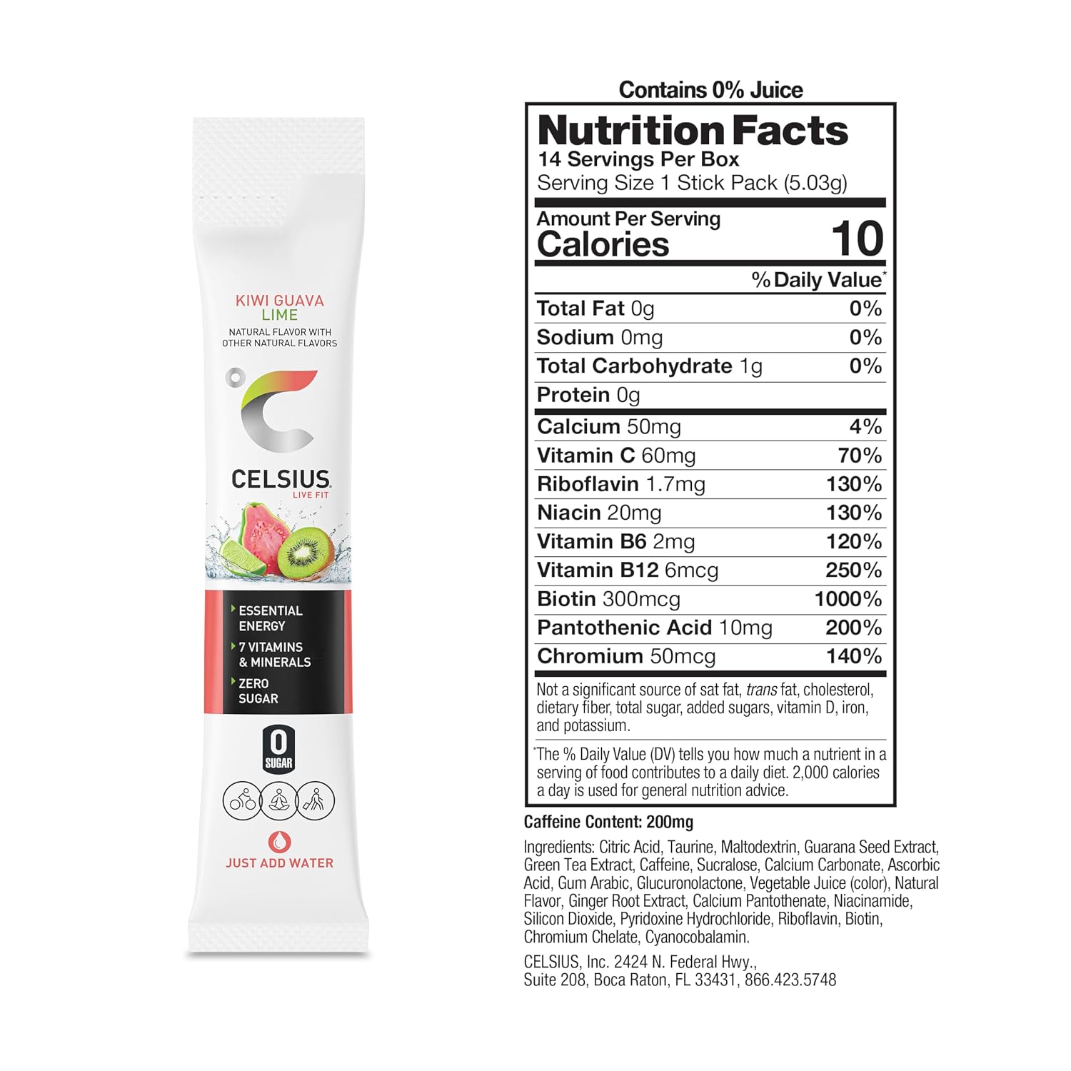CELSIUS On-The-Go Powder Stick Packs, Zero Sugar (14 Sticks per Pack)