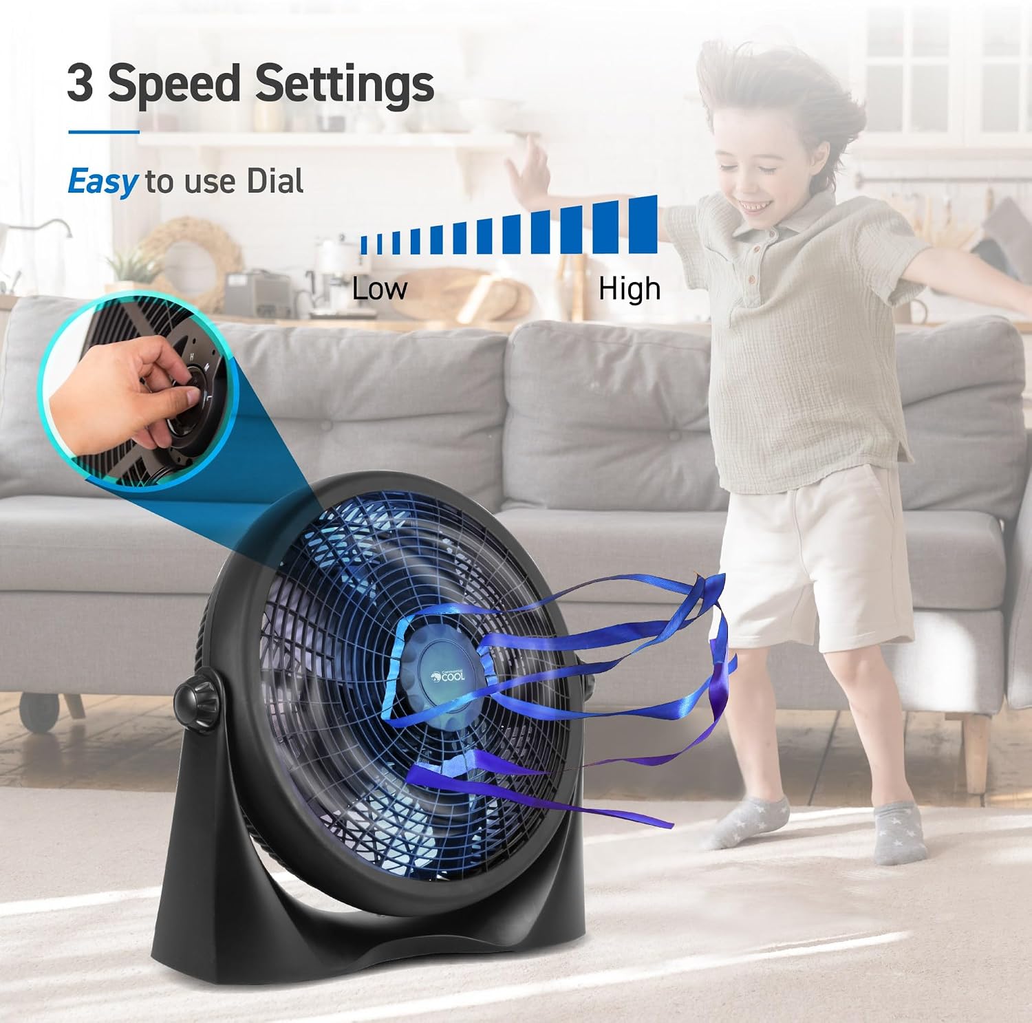 Commercial Cool 16 Inch High Velocity Floor Fan, Black, CFF16B | Floor Fan for Home, Garage, Bedroom, or Office, Cooling with 3 Speed Settings, Quiet Floor Fan with Adjustable Tilt Angle