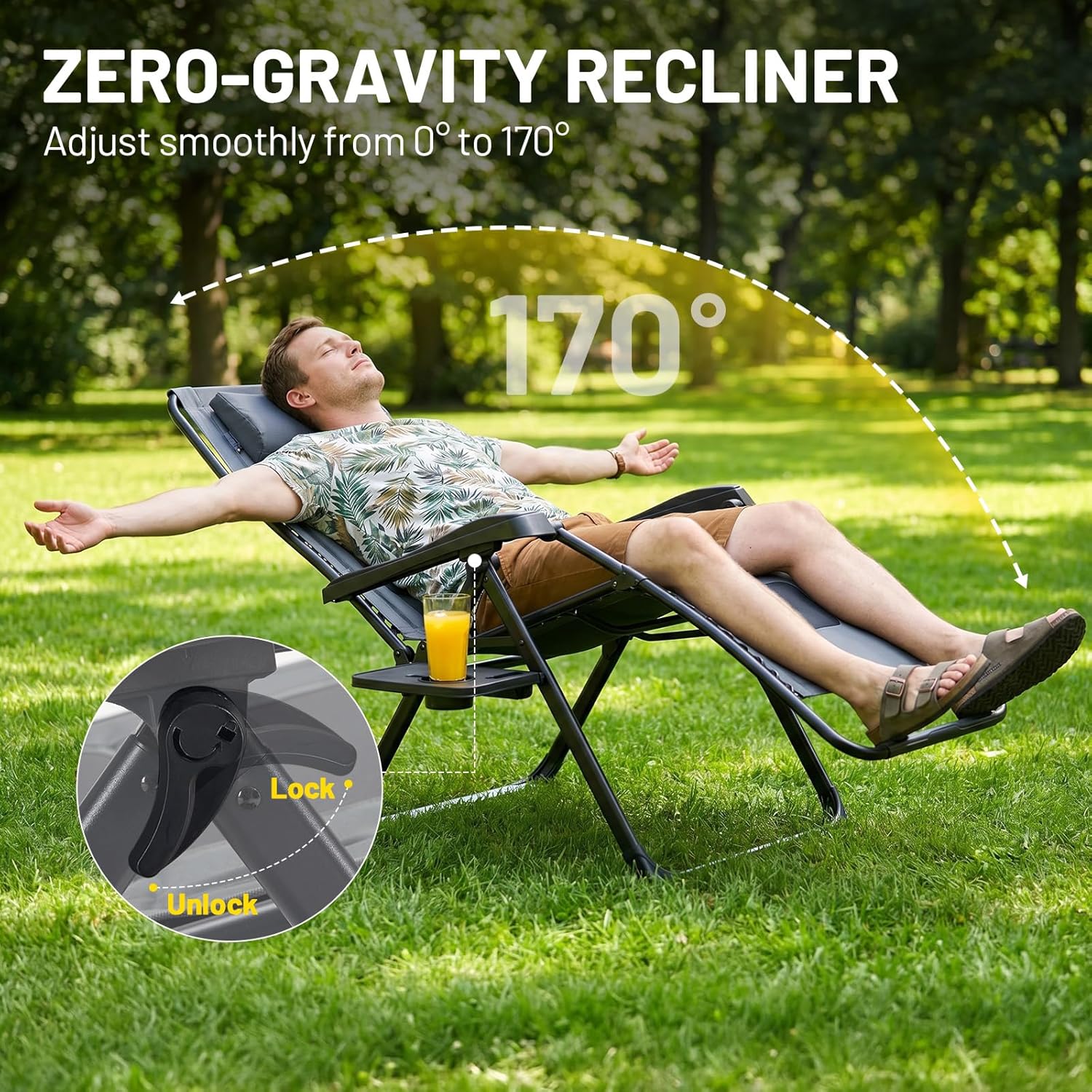 TIMBER RIDGE Zero Gravity polyester Chair Oversized Recliner 350lbs Capacity Patio Lounge Chair Padded Lawn Chair with Headrest XXL for Outdoor