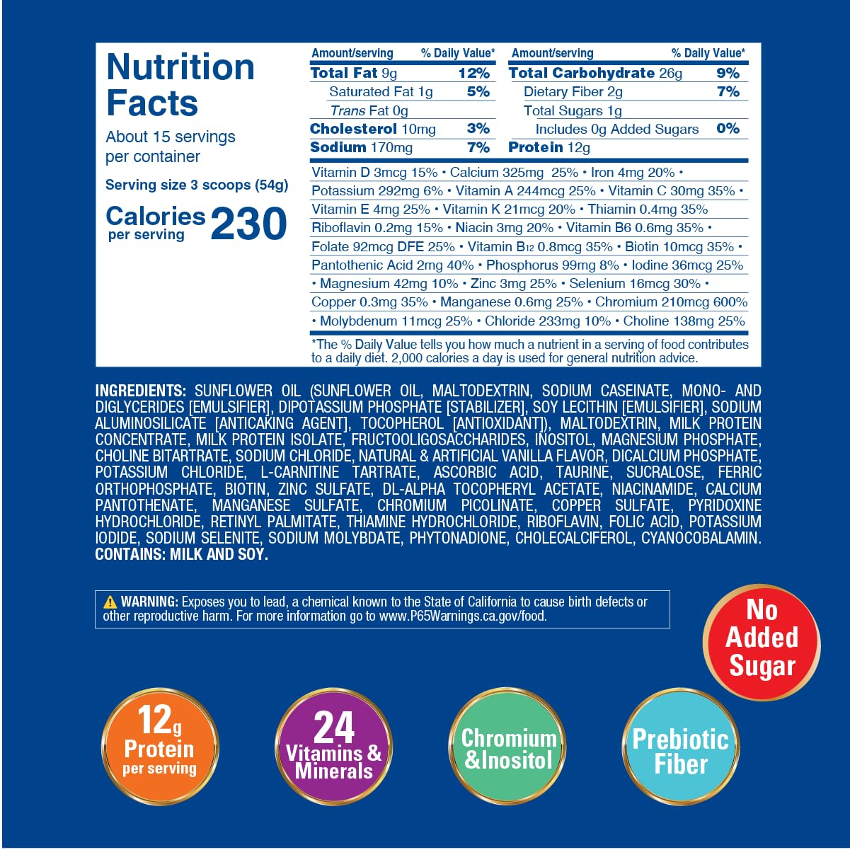 Ready-to-Mix Nutritionally Complete Powder – No Added Sugar, Gluten Free, Vanilla Flavor, 400g (7 Servings)