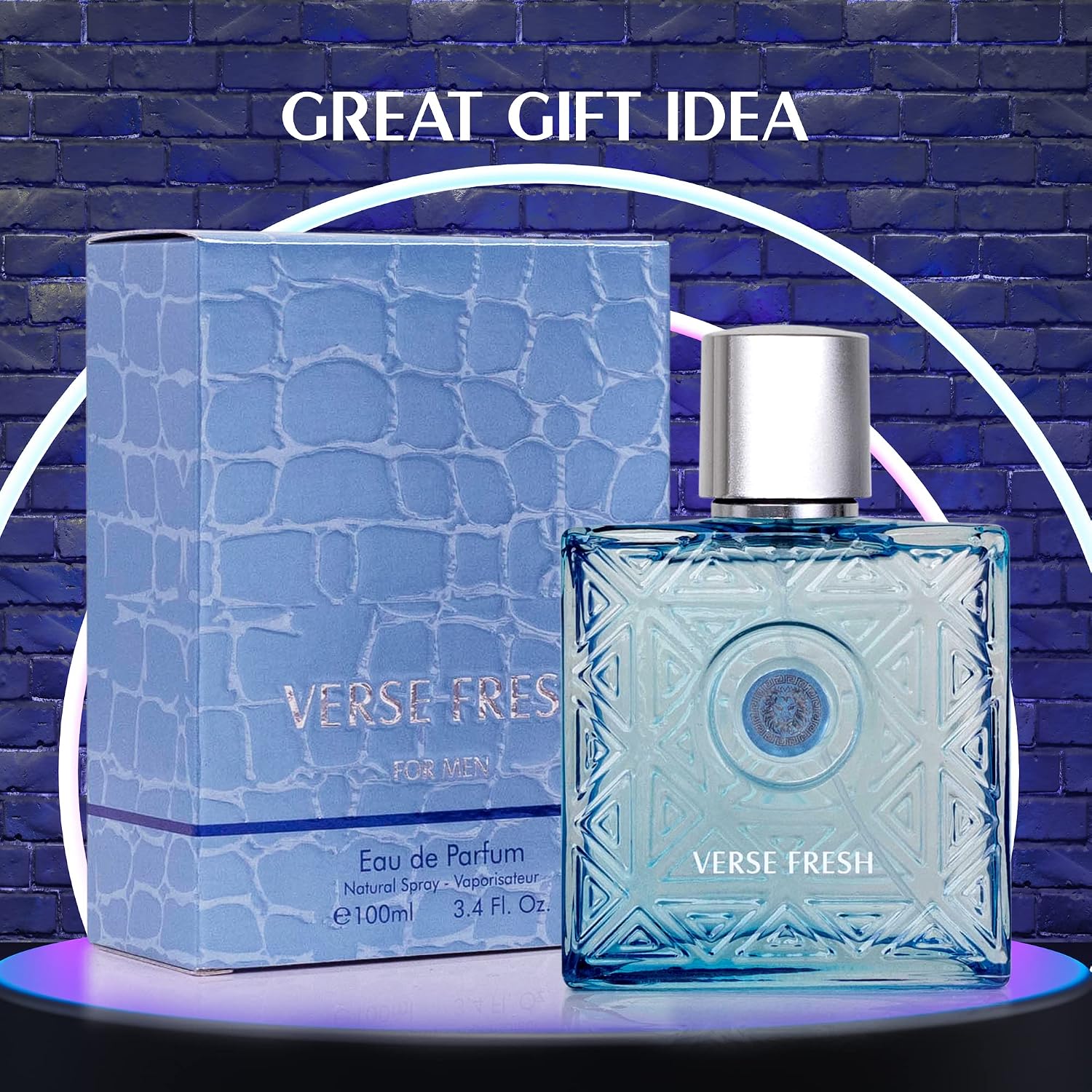 NovoGlow Verse Fresh for Men - 3.4 Fl Oz Eau De Parfum Spray for Men - Long Lasting Citrusy Floral & Woodsy Fragrance Smell Fresh All Day Long Gift