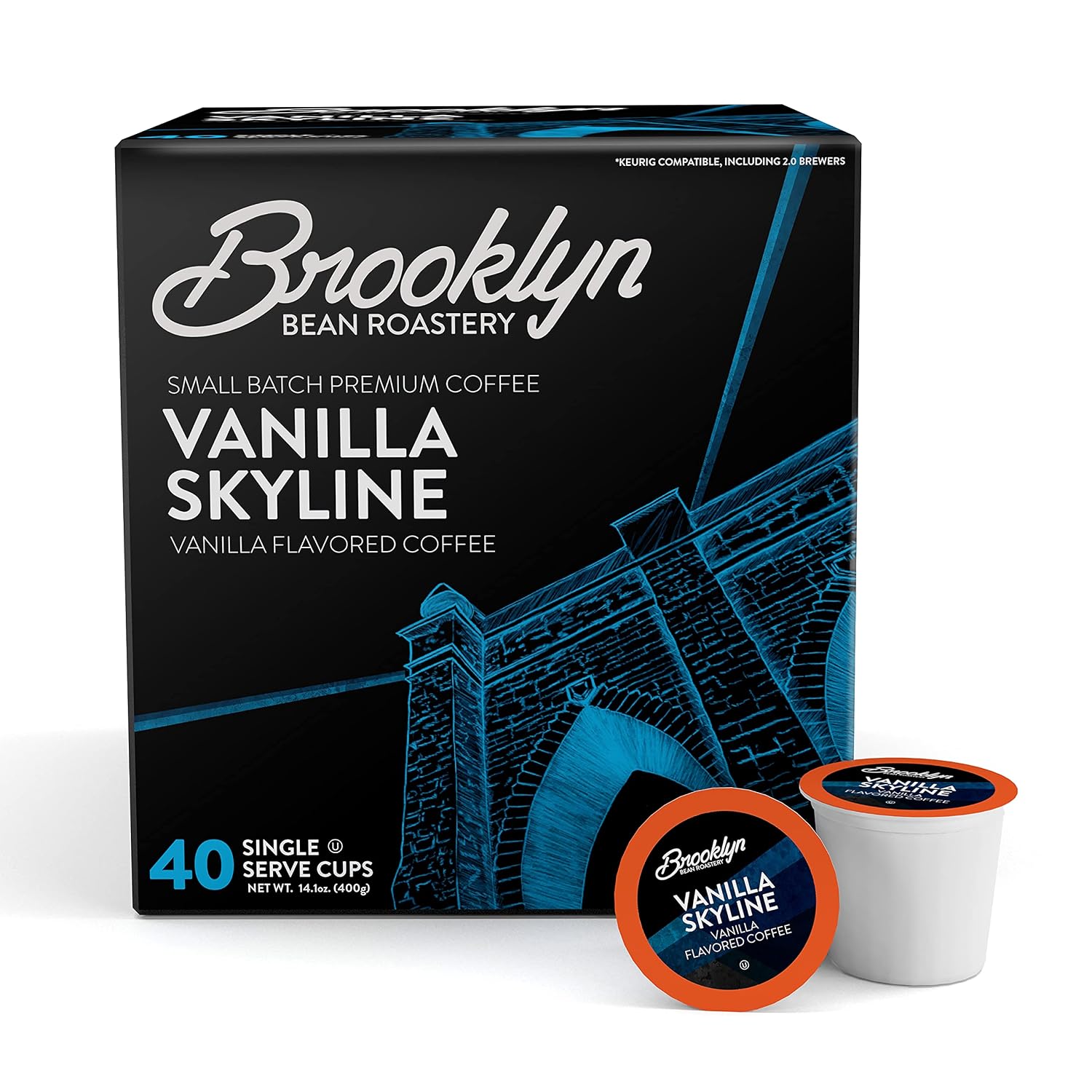 Brooklyn Beans Colombian Gourmet Coffee Pods - Compatible with Keurig K Cup Brewers Including 2.0 Machines, 40 Count, Rich and Smooth Colombian Medium Roast