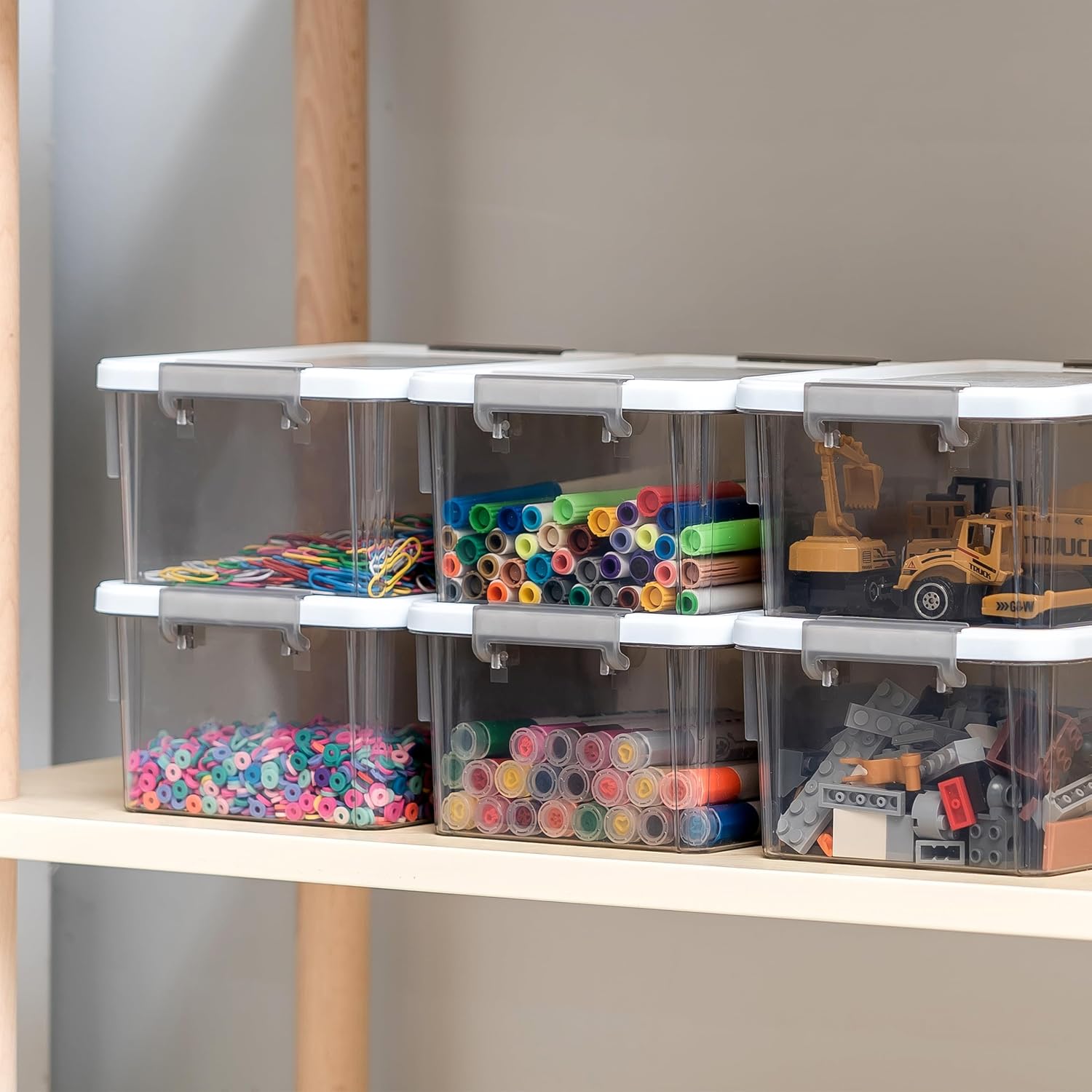 Citylife 10Packs 1.3Qt Small Storage Bins with Lids,Stackable Clear