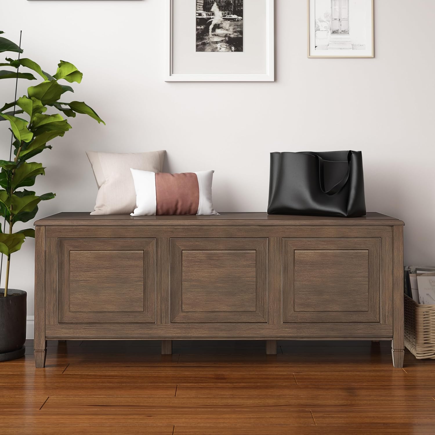 SIMPLIHOME Connaught 51" Wide Solid Wood Trunk Bench in Natural