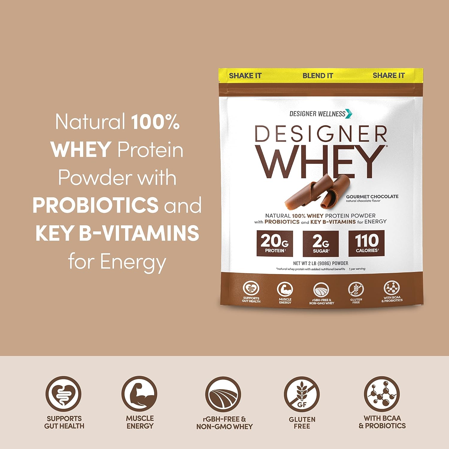 Designer Wellness, Vanilla, Designer Whey Protein Powder, 2 lb