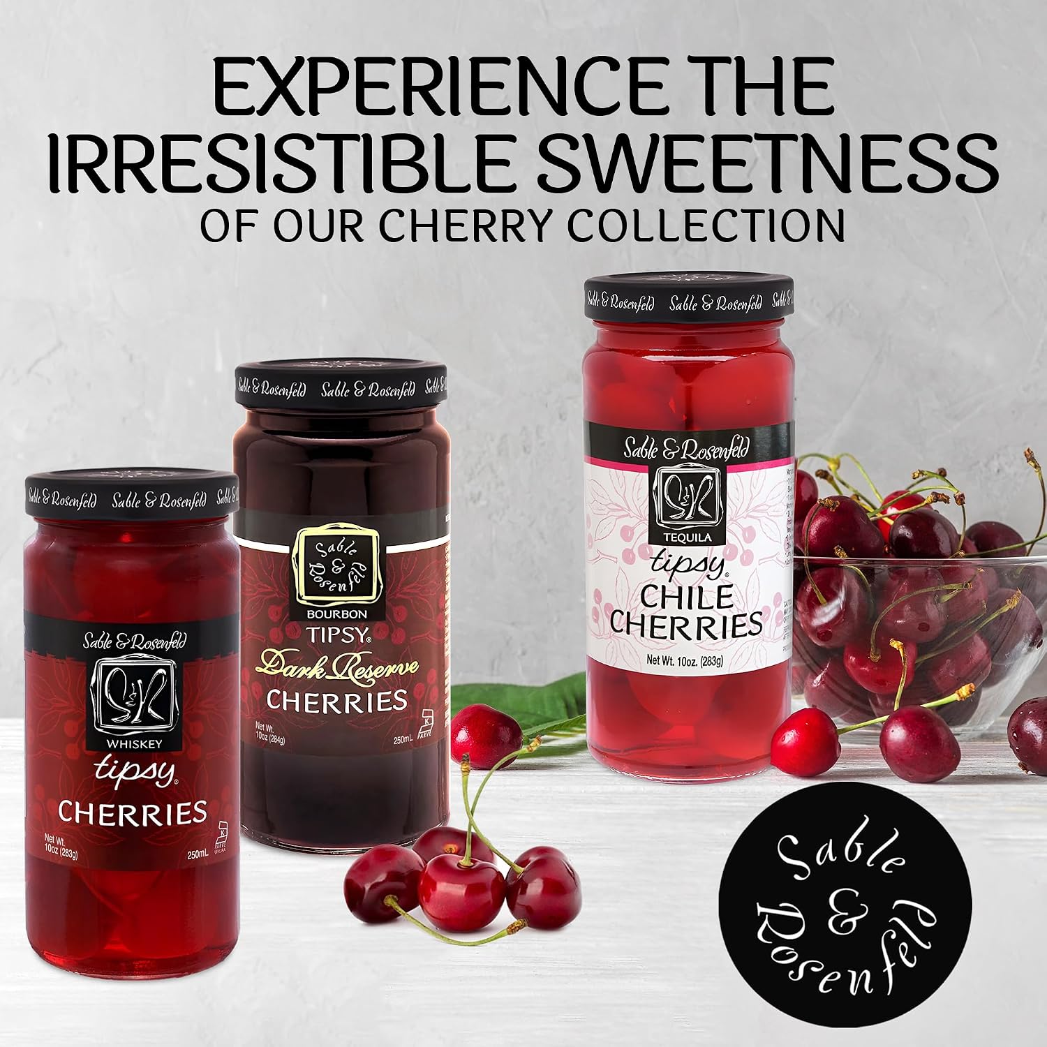 Sable & Rosenfeld Bourbon Tipsy Dark Reserve Cherries, 10 oz, Pack of 1