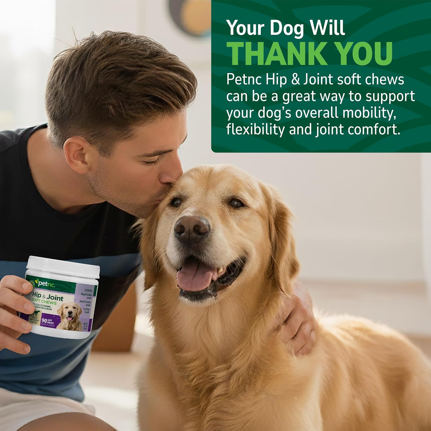 PetNC Natural Care Hip and Joint Soft Chews for Dogs, 90 Count - 27591 | Glucosamine Chondroitin MSM Dog Chews with Hyaluronic Acid, Liver Flavored Bone & Joint Support Supplement, For All Breeds
