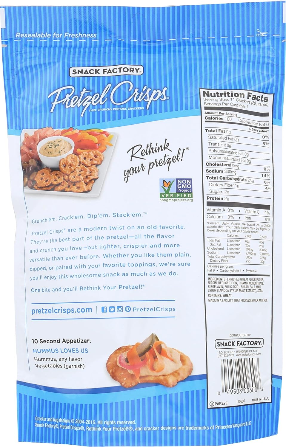 Snack Factory Original Pretzel Crisps, 7.2 oz