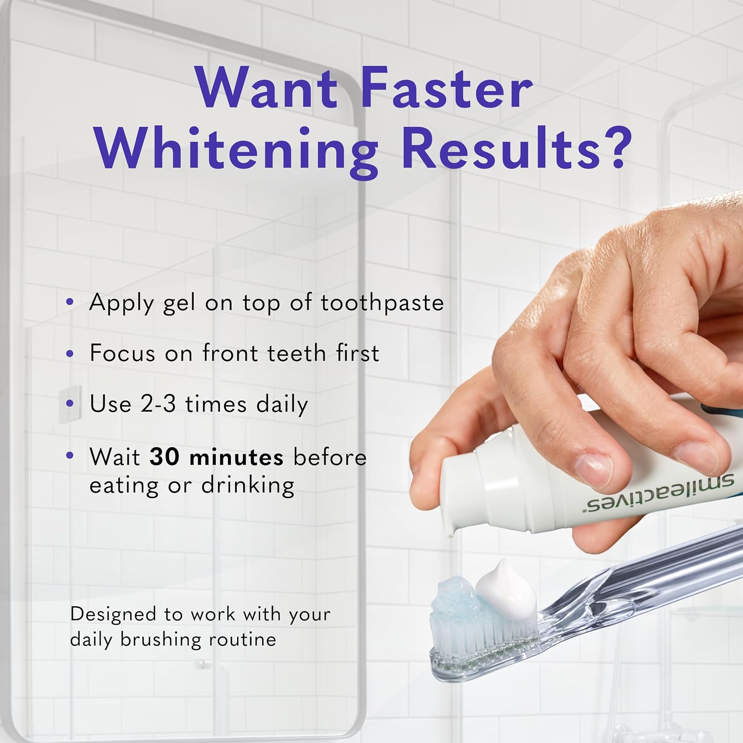 Smileactives Teeth Whitening Gel Hydrogen Peroxide for All Toothpaste 3.8oz | Removes Coffee Stains & Discoloration, 90-Day Supply, Whiter Smile in Days