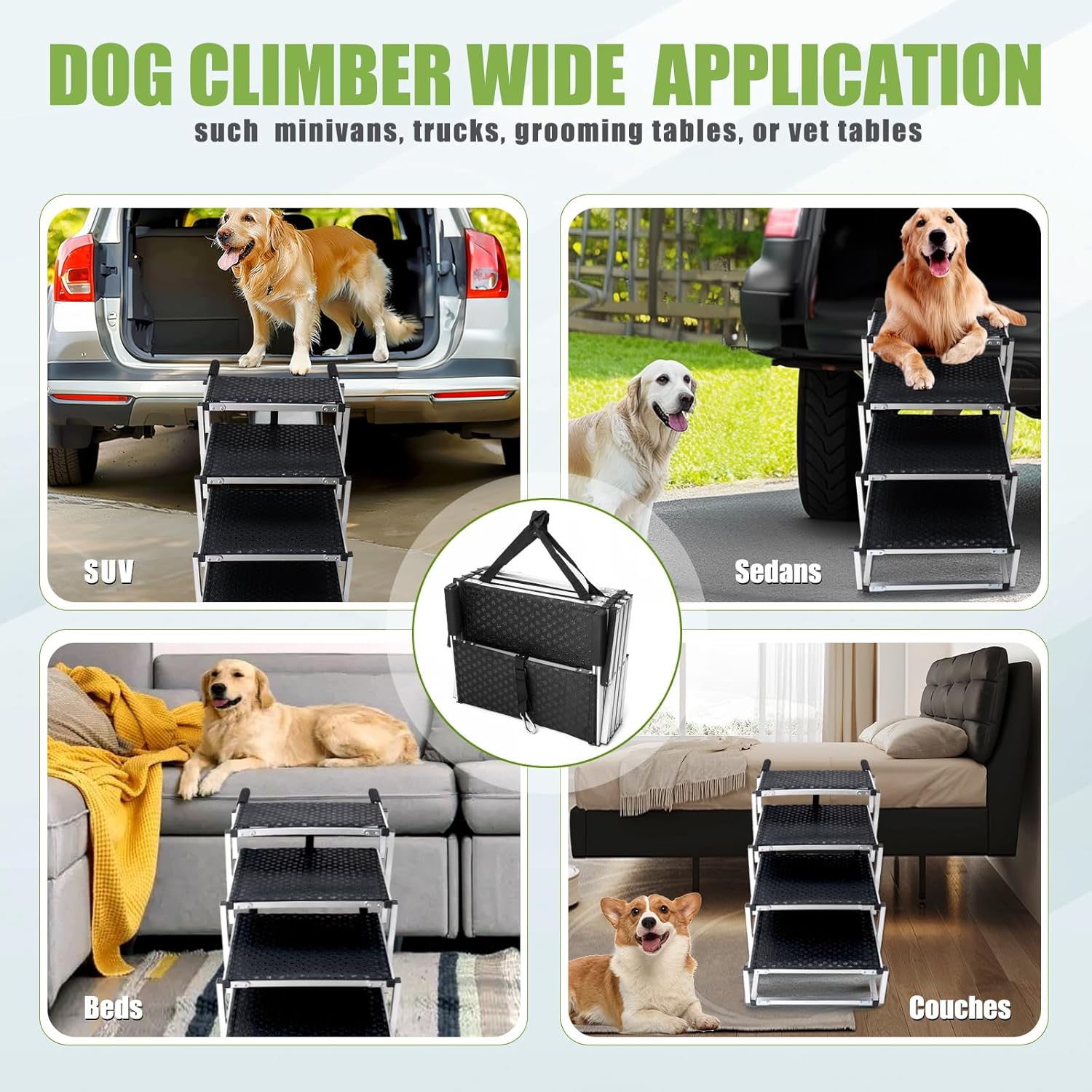 Foldable Dog Stairs with Non-Slip Surface - Portable Aluminum Dog Steps for Trucks, SUVs & Cars - 4 Steps