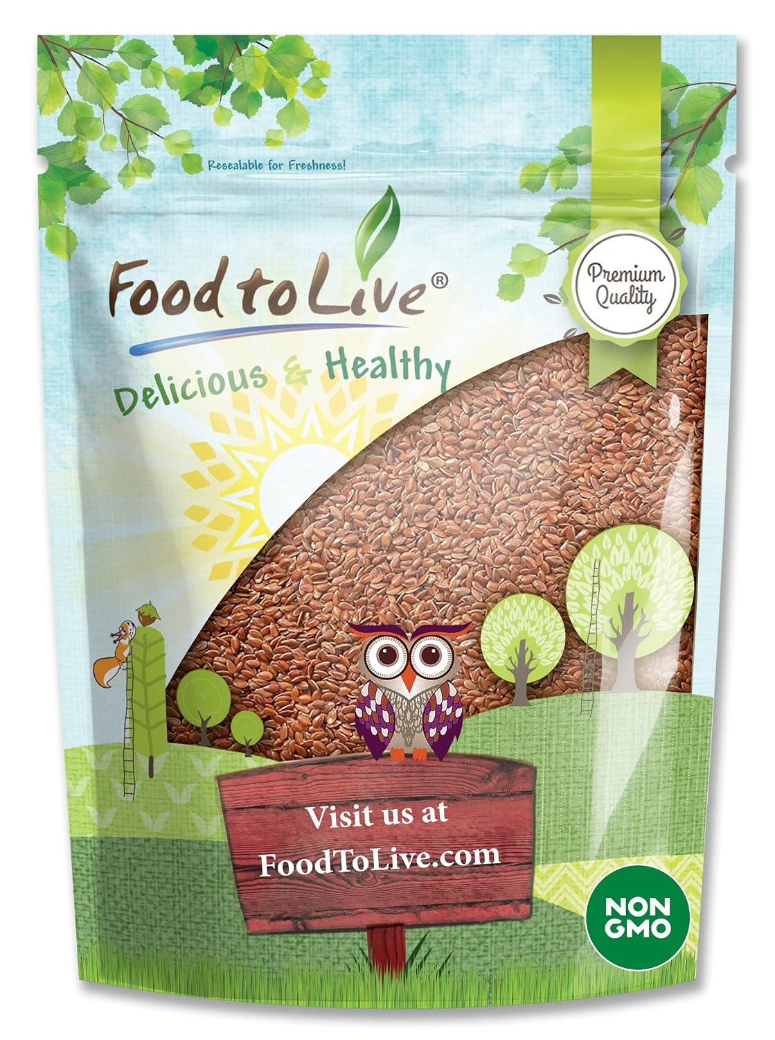Food to Live - Brown Flax Seeds, 5 Pounds Raw Whole Flaxseed, Kosher, Vegan, Bulk. High Dietary Fiber Food. Rich in Omega-3 Fats. Great for Salads, Baked Goods, Smoothies, Oatmeal, and Yogurt.