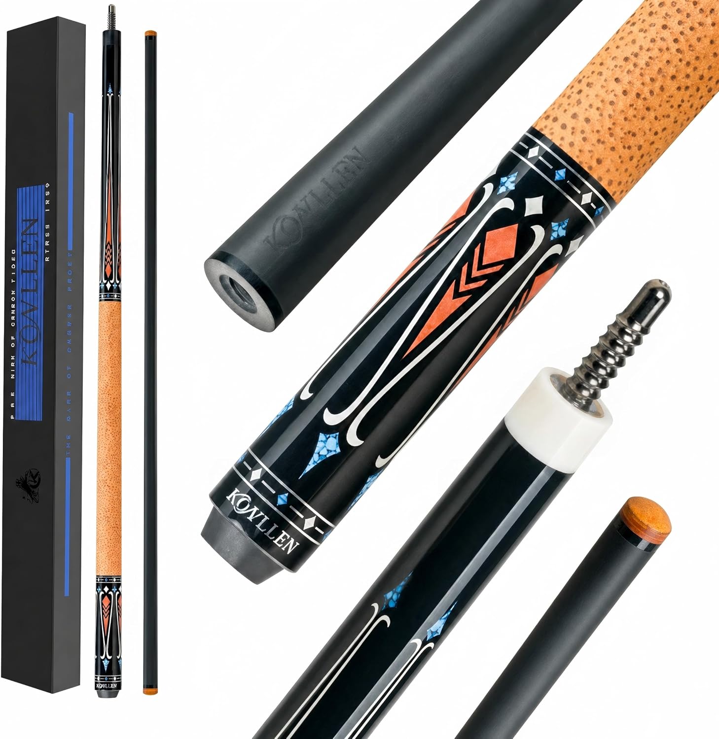 KONLLEN Carbon Fiber Pool Cue Stick 58-inch Professional Pool Sticks for Adults Full Carbon Technology Low Deflection Pool Cue Billiard Cues with 12.5mm Tip (Easy to Control, Pro Taper, Ultra-Smooth)
