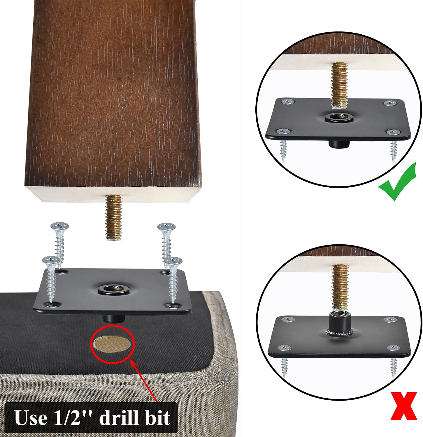 Sofa Legs Square Bed Feet 2 inch Wood Replacement Leg for Furniture Set of 4, Dark Brown