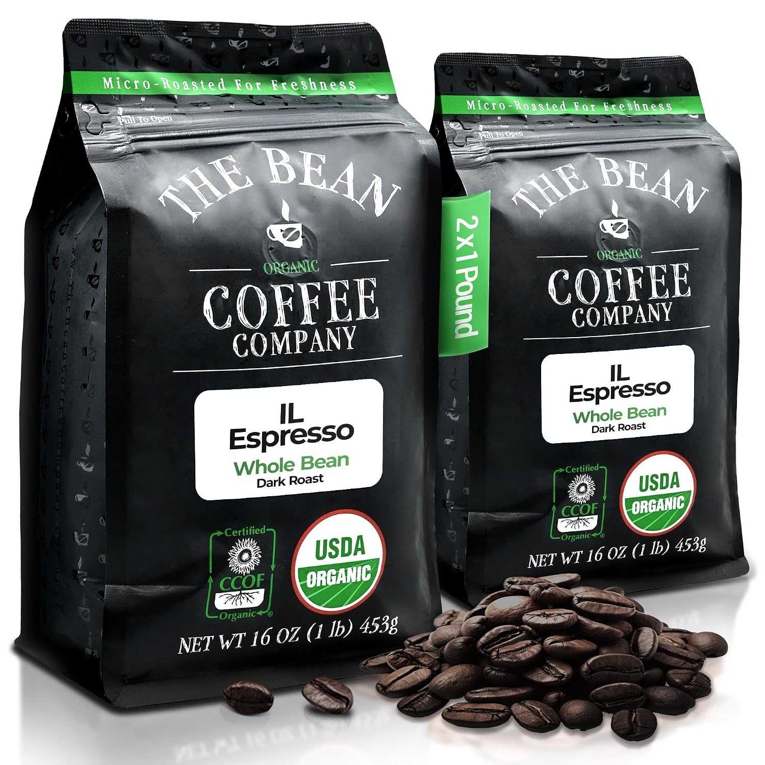 The Bean Organic Coffee Company Le Bean, Dark French Roast, Whole Coffee, 16-Ounce Bag