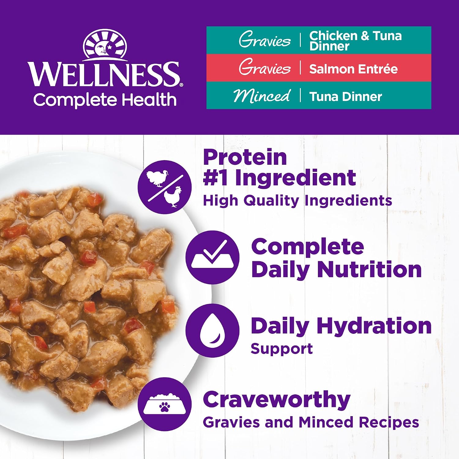 Wellness Complete Health Pate Variety Pack Adult Canned Wet Cat Food, Natural, Protein Rich, Grain Free, Chicken and Turkey Favorites, 3 oz