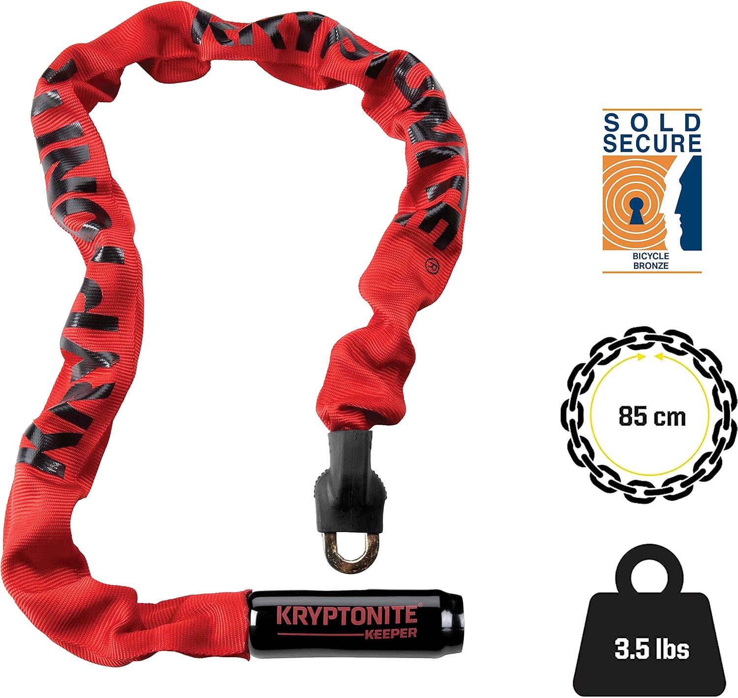 Kryptonite Keeper 785 Bike Chain Lock, 2.8 ft Heavy Duty Anti-Theft Lock | 7mm Manganese Steel Links, 85cm Length, Disc-Style Cylinder, Nylon Sleeve for Motorcycle, Scooter, Gate, Fence