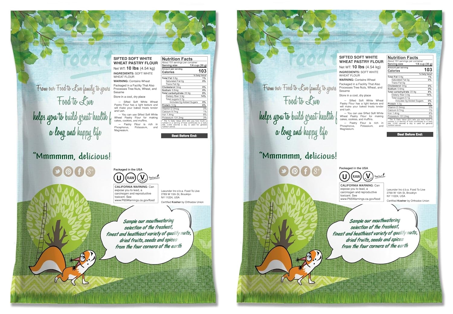 Food to Live Unbleached White Fine Pastry Flour, 2 Pounds – Stone Ground from Soft White Whole Wheat Berries, Finely Milled and Sifted, Unbromated