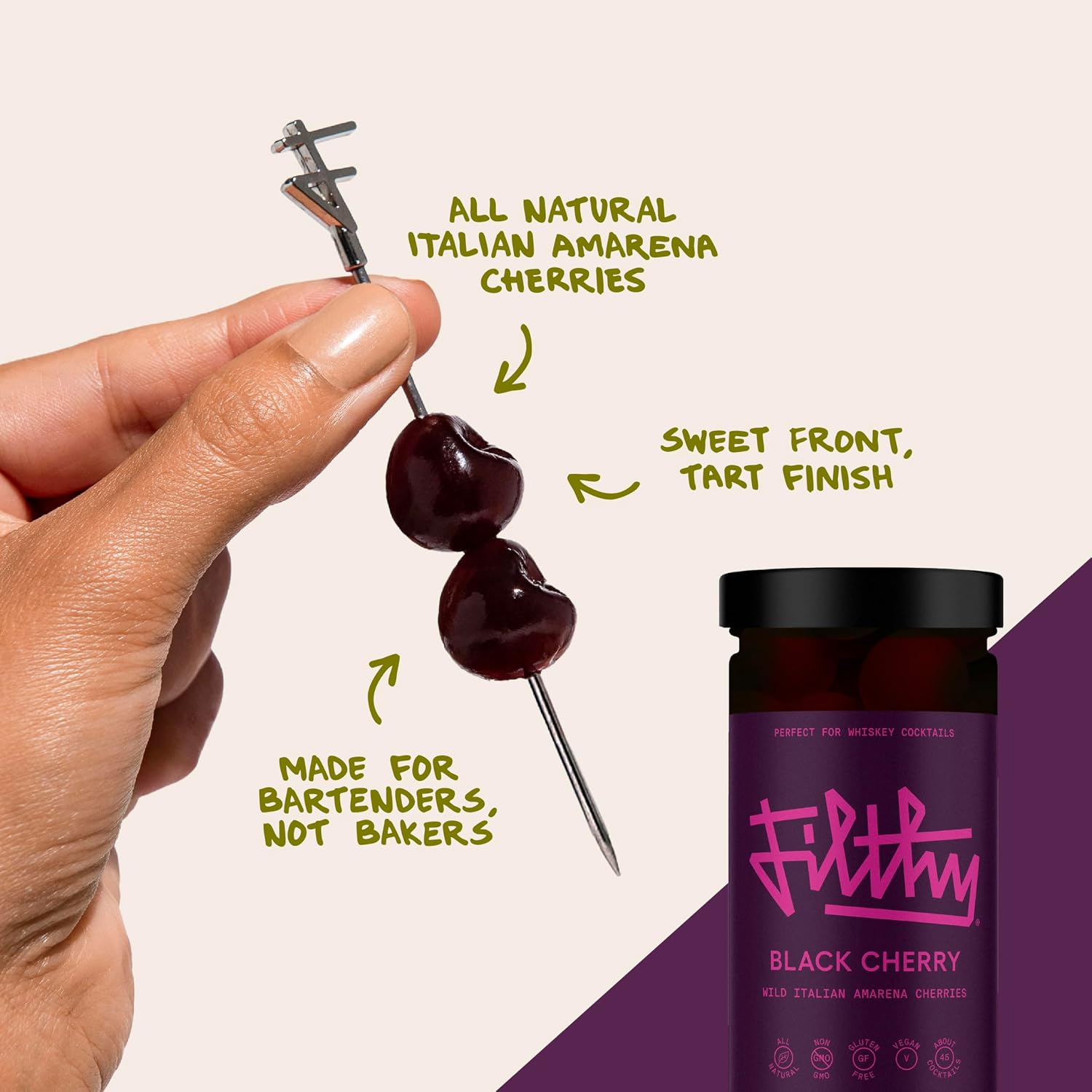 Filthy Amarena Black Cherries, Premium Cocktail Garnish - 45 Oz Tin, 1 Pack | All Natural Ingredients, Wild Italian Amarena Black Cherry for Whiskey Cocktails - Non-GMO, Gluten Free, Vegan