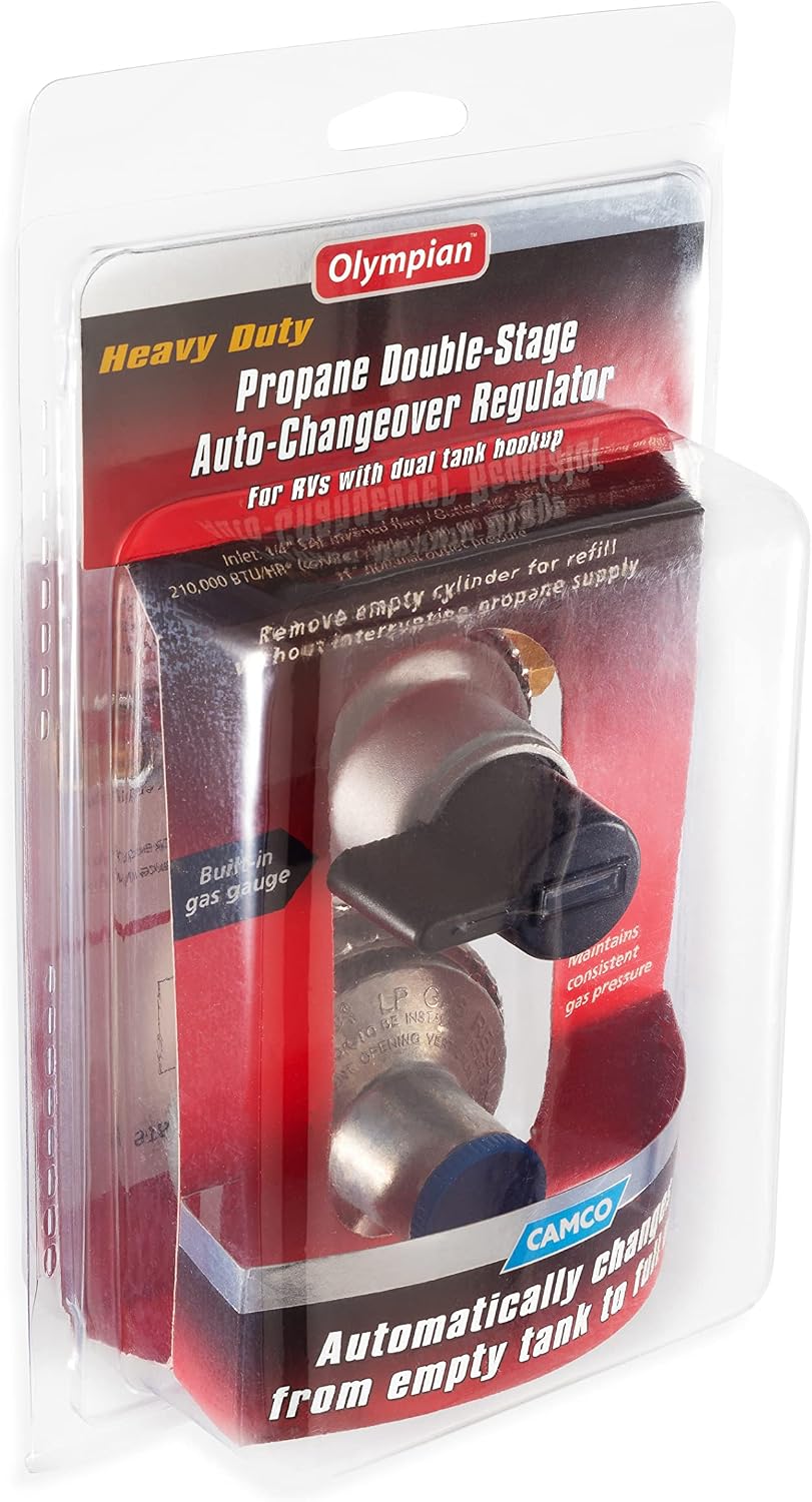 Camco Propane Double-Stage Auto-Changeover Regulator | Features Auto Switch Over from Empty to Full Propane Tank | Ideal for Refilling Propane