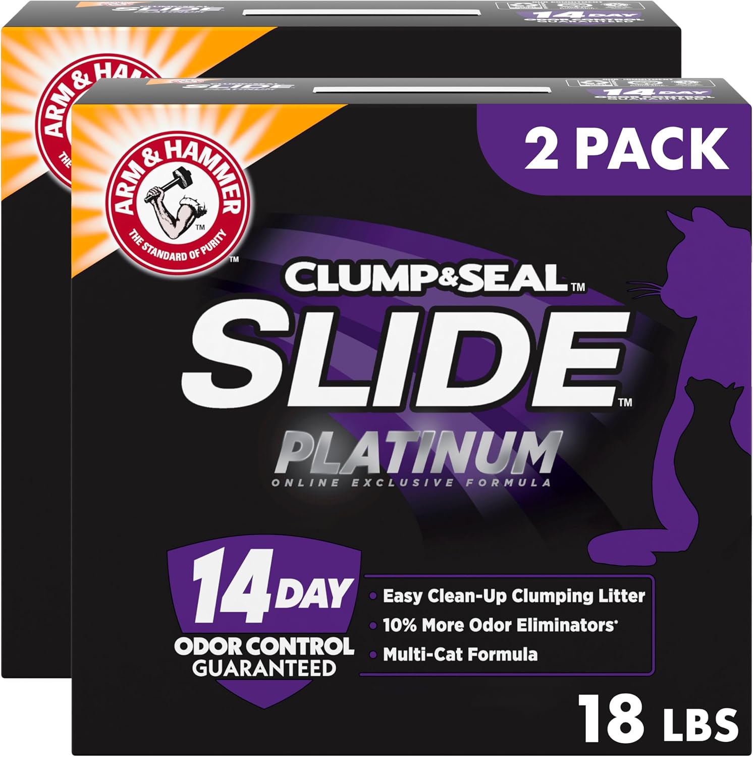ARM & HAMMER Slide Platinum Easy Clean-Up Clumping Cat Litter, 18 lbs