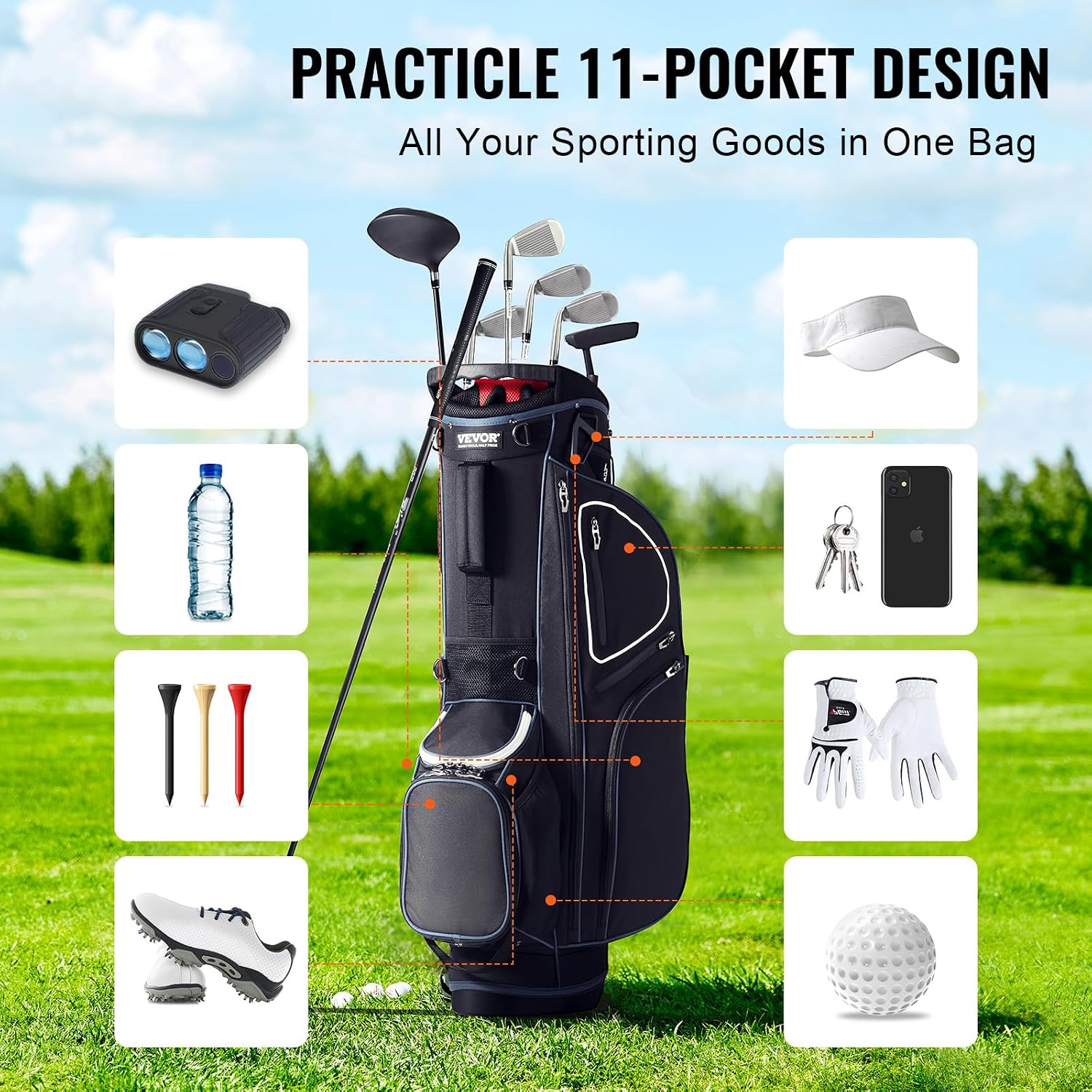 VEVOR Golf Cart Bag with 14 Way Organizer Divider Top, Premium Cart Bag with Stand, Durable Golf Bags with Handles & Dust Cover & Detachable Dual Strap for Men & Women