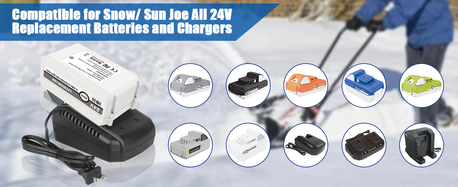 2Pack 6.0Ah 24V Lithium Ion Battery for Snow Joe &amp;amp; Sun Joe iON+ 24-Volt Battery