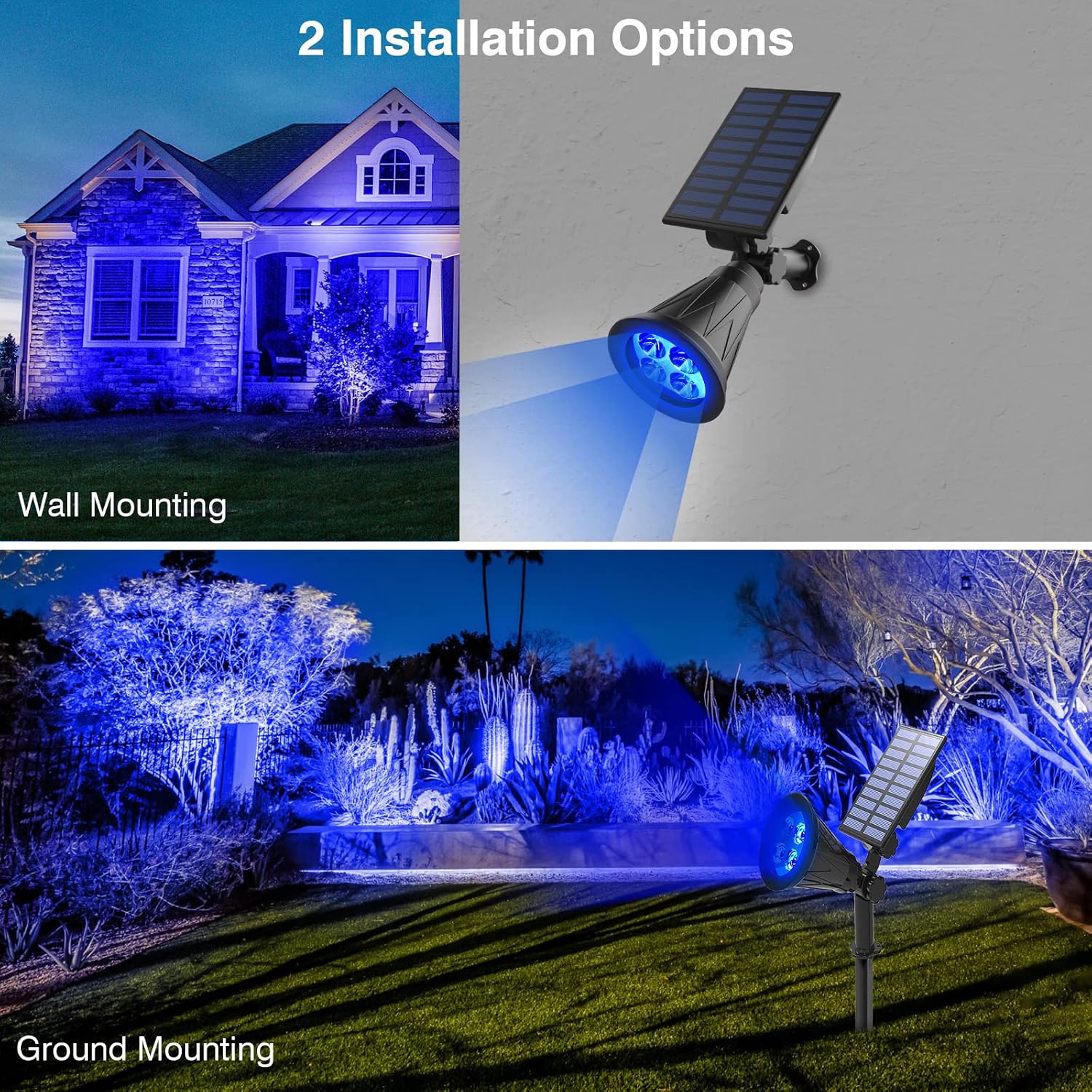 T-SUN Color Changing Solar Spot Lights Outdoor Waterproof, 7 LEDs, 2 Pack | 7 Color Changing Modes, IP65 Waterproof Dusk to Dawn Solar Uplights for Tree, Patio, Yard, Garden, Driveway, Pool Area