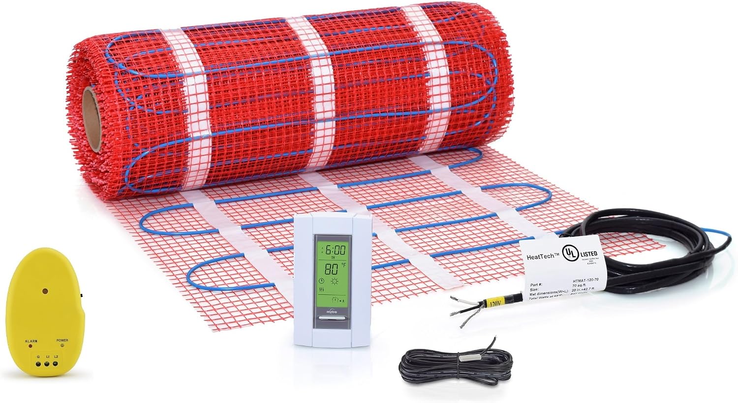 35 sqft Floor Heating Mat Kit, 120V Electric Radiant Floor Heat Heating Mat System with Adhesive Backing, Aube TH115-AF-120S Programmable Floor Sensing Thermostat w/Floor Sensor. Tile, Stone, Marble