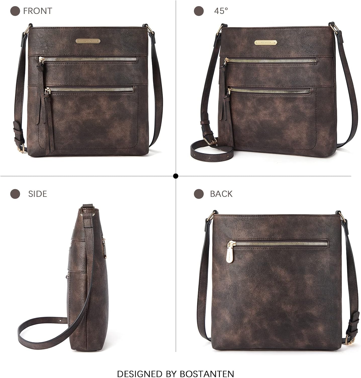 BOSTANTEN Crossbody Purses for Women Medium Shoulder Bag Quilted Handbags with Zipper Pocket