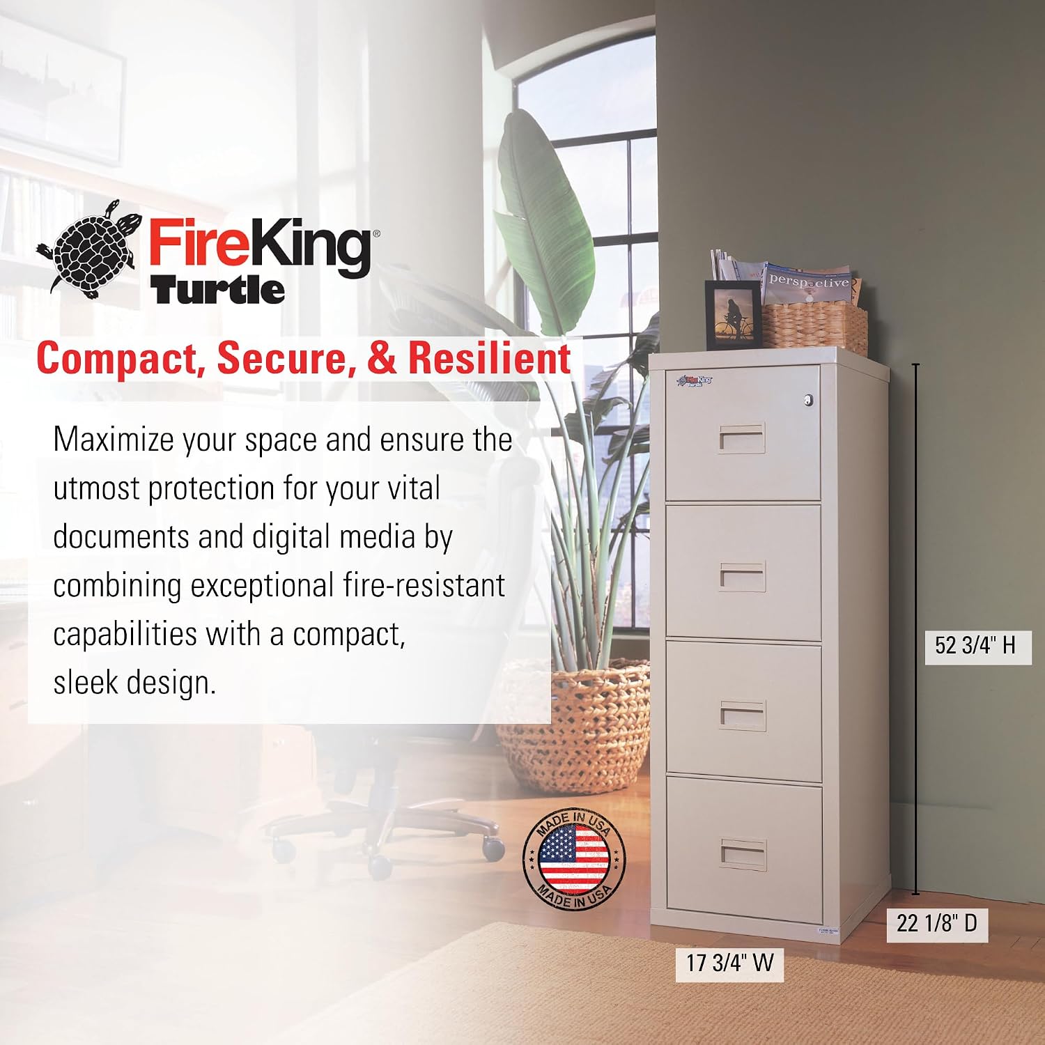 FireKing Turtle Vertical 2 Drawer Fire Rated File Cabinet, Black | 1 Hour Fire Rated Filing Cabinet - UL Class 350 - Water Resistant - Key Lock - Made in USA