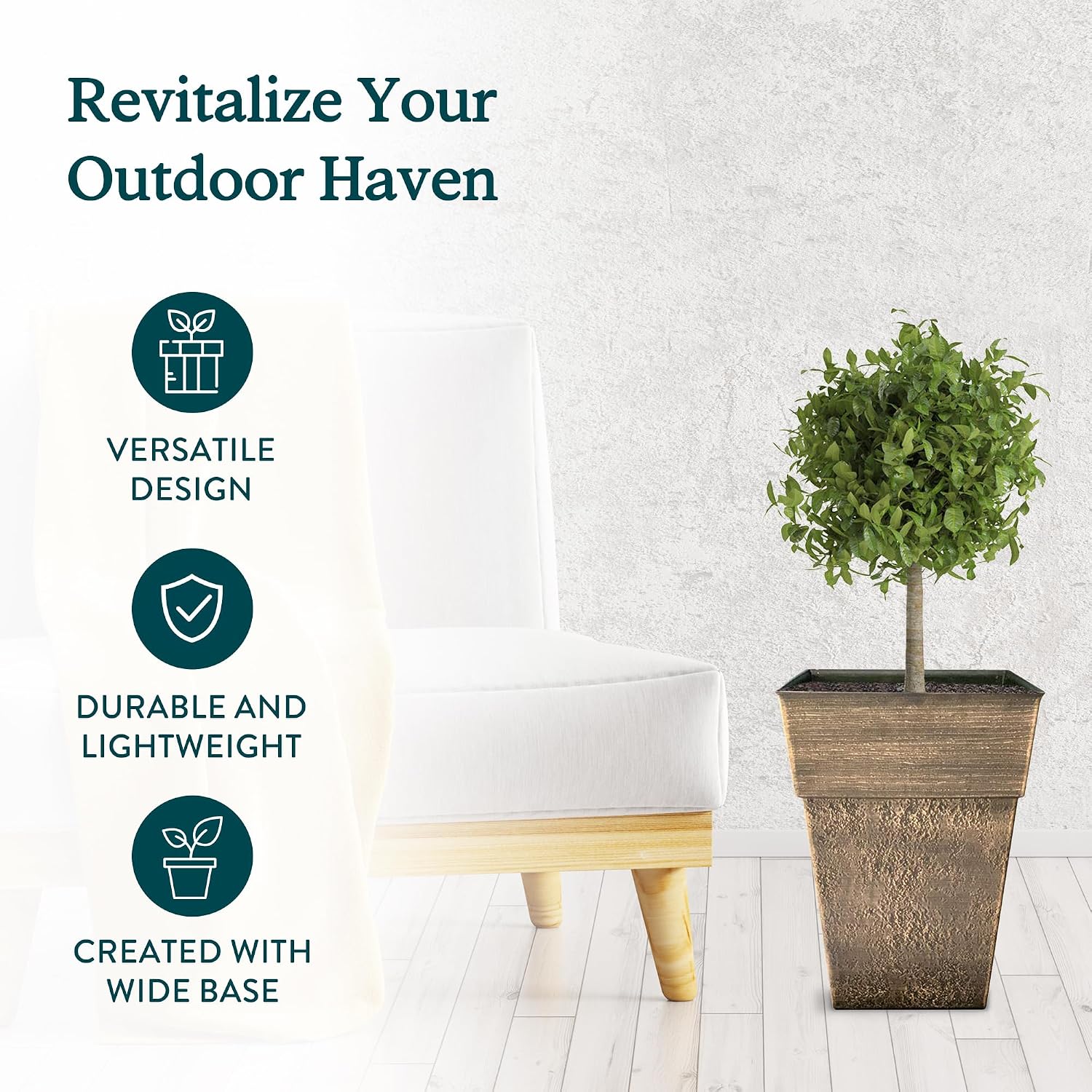 The HC Companies 18 Inch Avino Tall Square Planter - Decorative Indoor Outdoor Plant Pot for Front Porch, Deck, Patio and Home, Oxidized Black