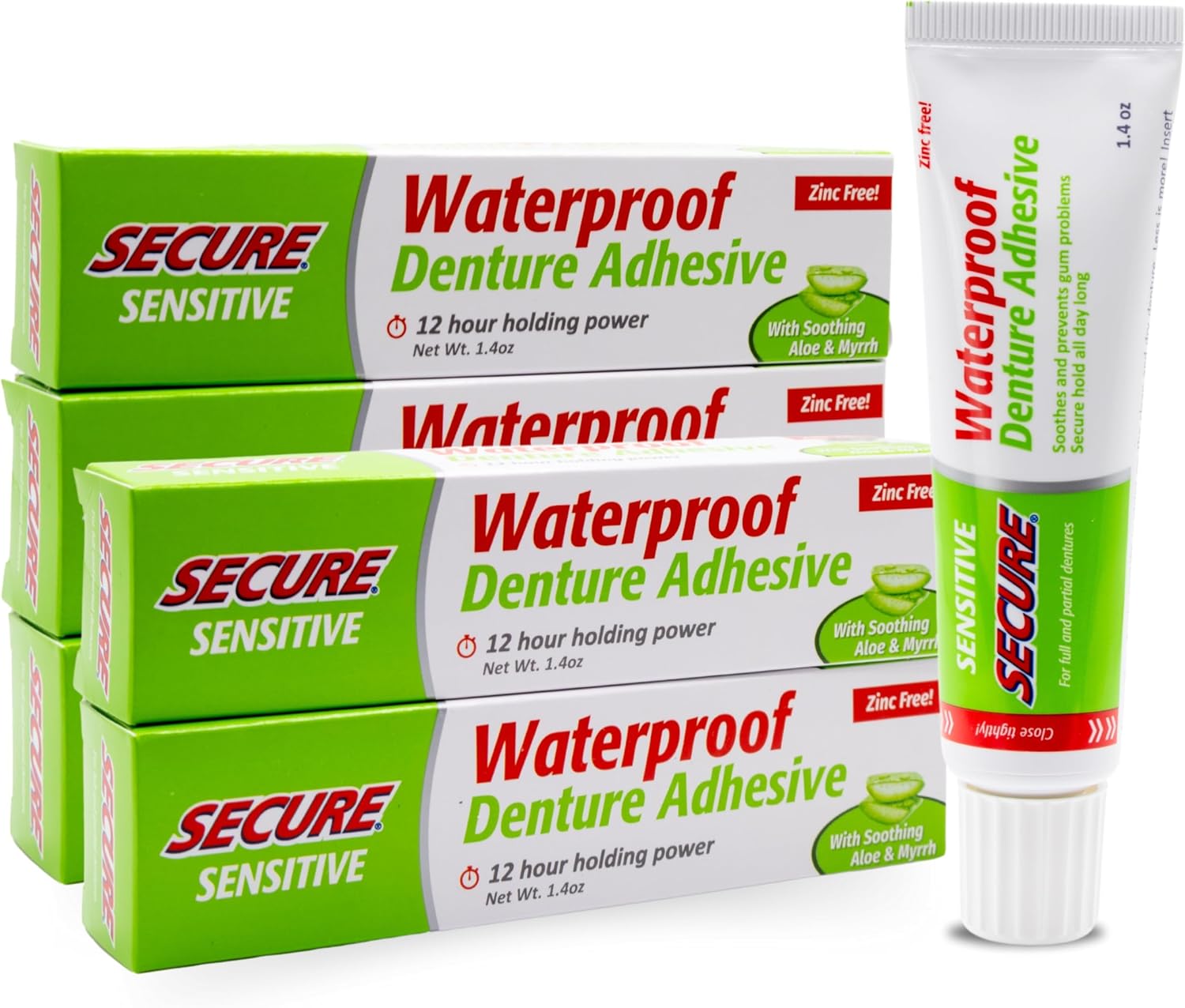 Secure Denture Adhesive Cream, Zinc Free Denture Glue, 1.4 oz | Waterproof Seal - Food Grade Ingredients - Less Adhesive, More Hold - Tube Lasts Up to 8 Weeks