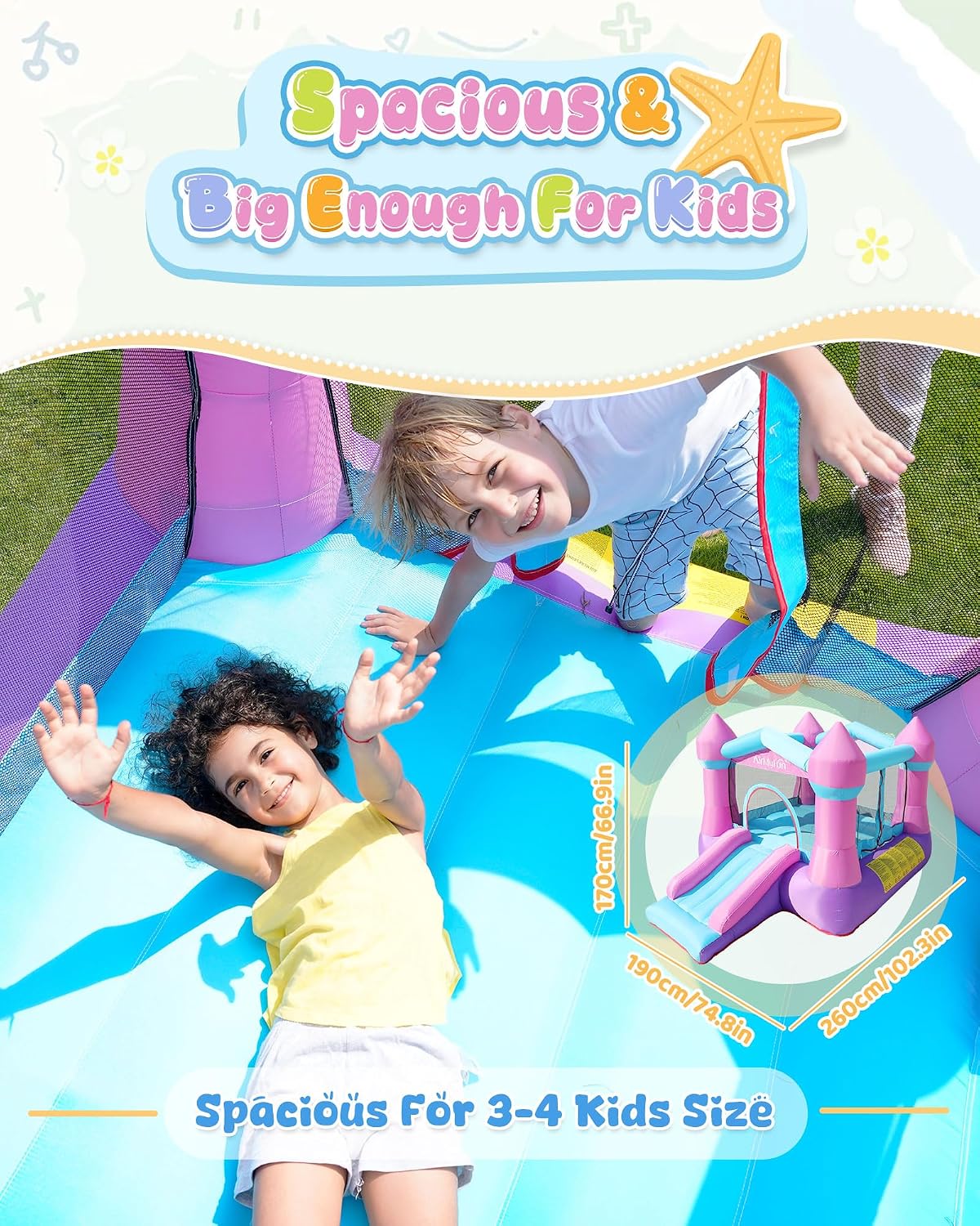 AirMyFun Pink Inflatable Toddler Bounce House with Blower, Indoor/Outdoor Jumping Castle for Kids 3-8, Inflatable Bouncy House with Slide, 82011B