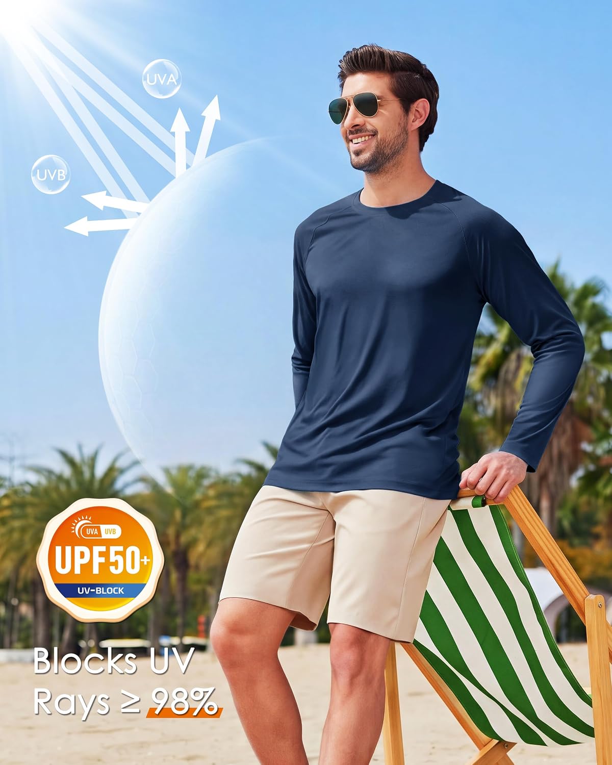 Boladeci Men's UPF 50+ Sun Protection UV SPF Shirts Long Sleeve Lightweight Quick Dry Swim T-Shirts Rash Guard