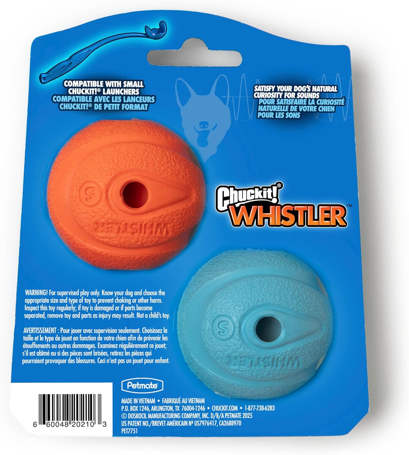 Chuckit! The Whistler Ball Dog Toy, Small (2 Inch Diameter) for Dogs 0-20 lbs, Pack of 2