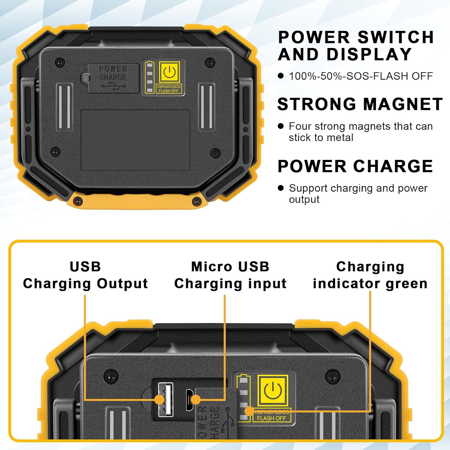 Sunzone LED Work Light, Rechargeable Work Lights with Magnetic Base, 2 Pack
