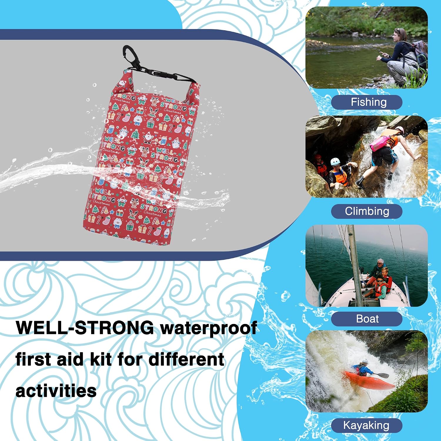 Waterproof First Aid Kit Roll Top Boat Emergency Kit with Waterproof Contents for Fishing Kayaking Boating Swimming Camping Rafting Beach Red