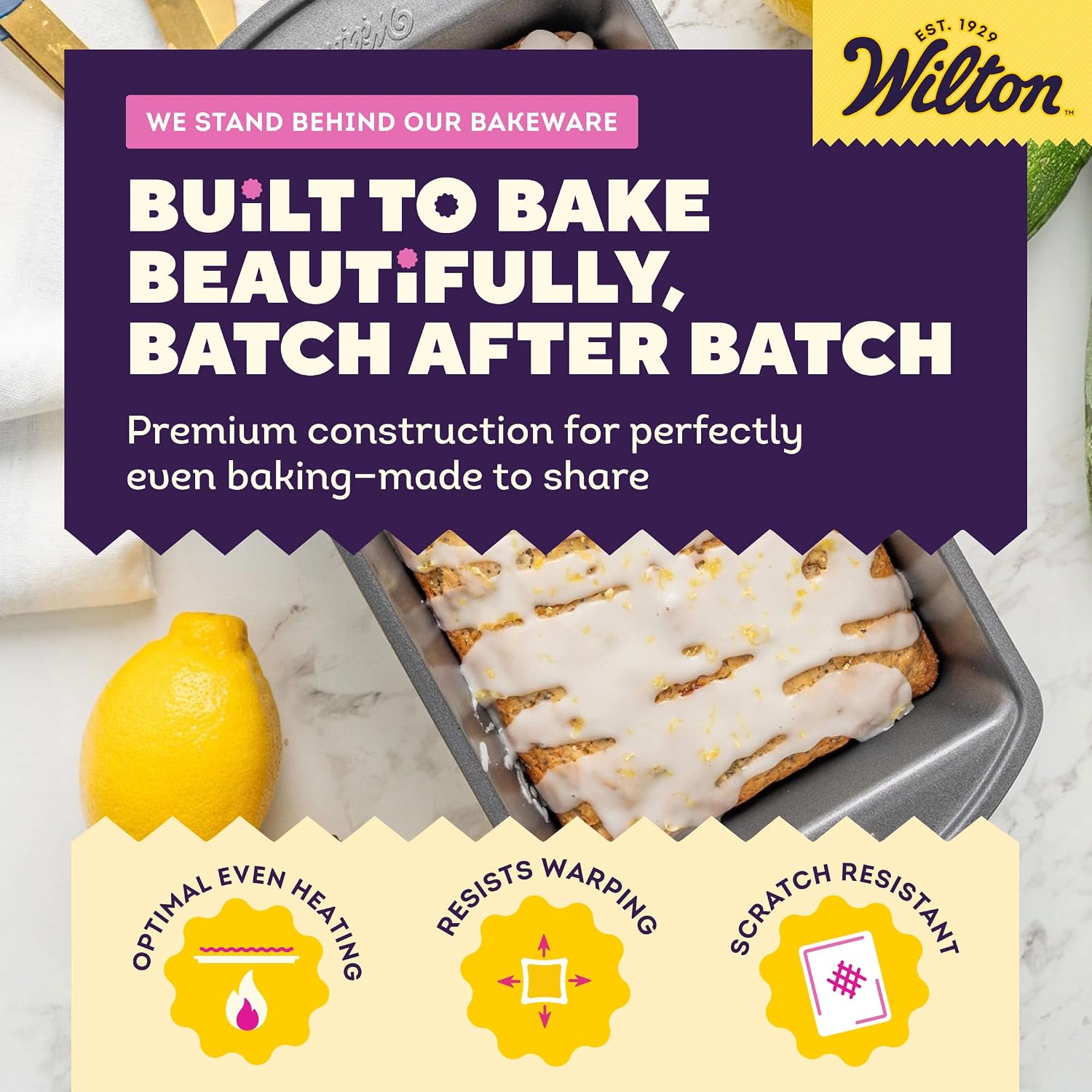Wilton Gold Non-Stick Loaf Pan, Made Without PFAS, 9 x 5 in. | Non-Stick Steel with Scratch-Resistant Coating, Resists Warping & Extended Handles