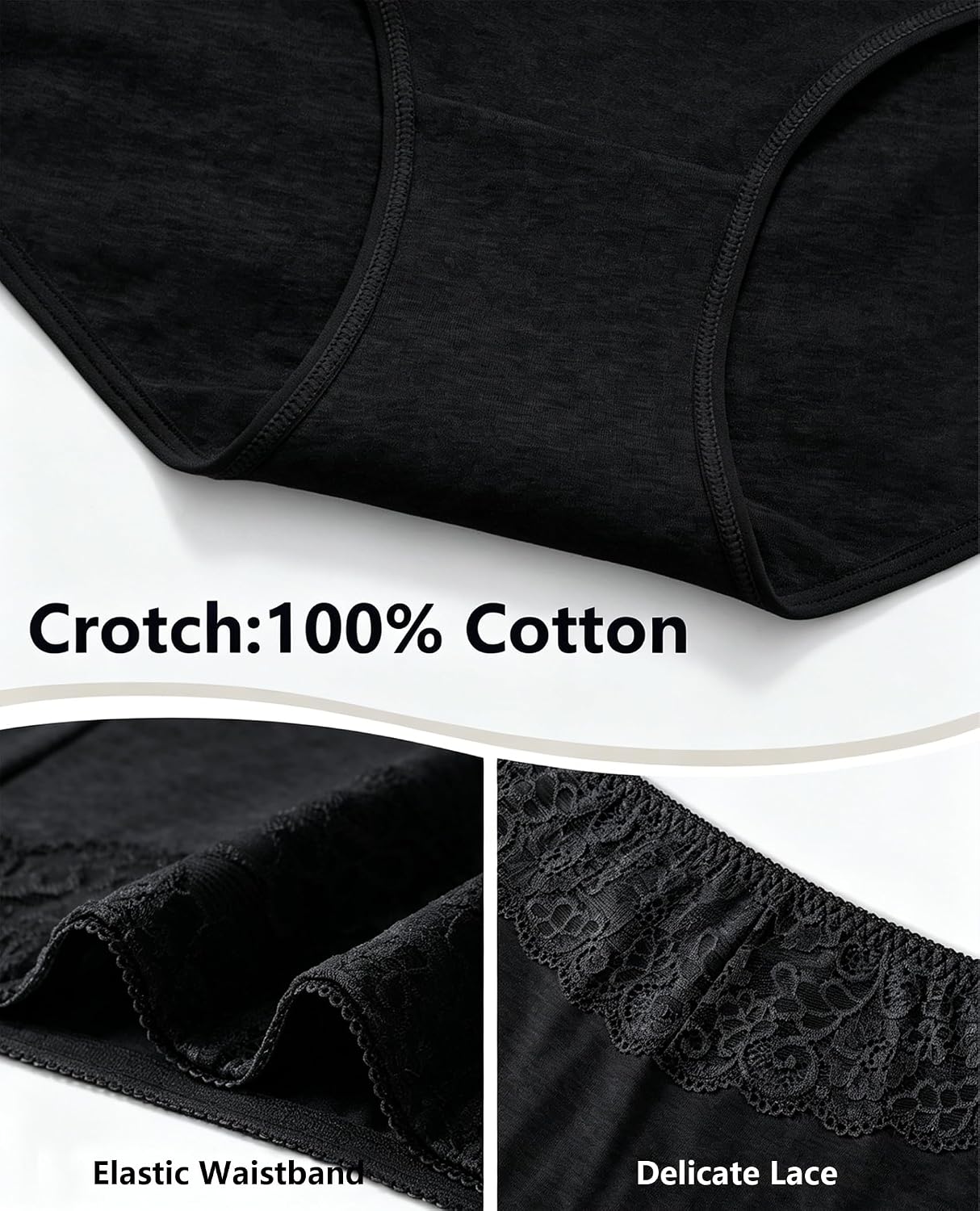 MISSWHO Women's High Waisted Cotton Underwear Soft Breathable Full Coverage Stretch Briefs Ladies Panties 5-Pack